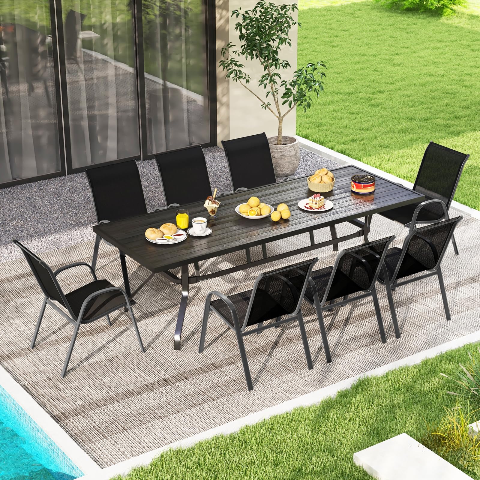AFSTAR 4-Piece Stackable Patio Chairs Set with Armrests & Breathable Fabric - Outdoor Dining Chairs for Backyard, Poolside, Garden & Patio Furniture - Perfect for Relaxing, Entertaining & Outdoor Dining