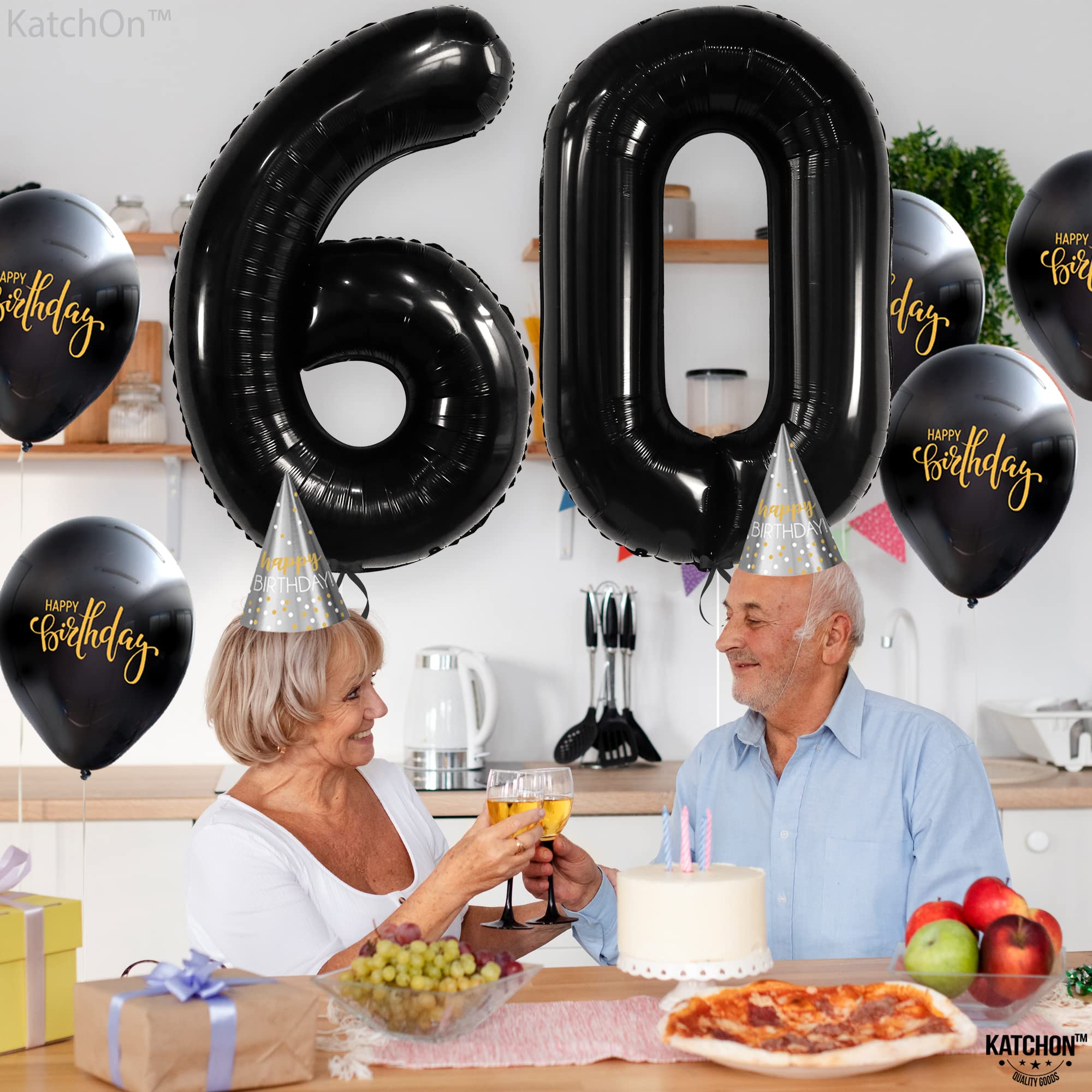 KatchOn 40 Inch Large Black Number 60 Balloons - 60th Birthday Party Decorations Set | Happy 60th Birthday Balloon Arch Kit for Milestone Celebrations, Anniversary Events & Retirement Parties