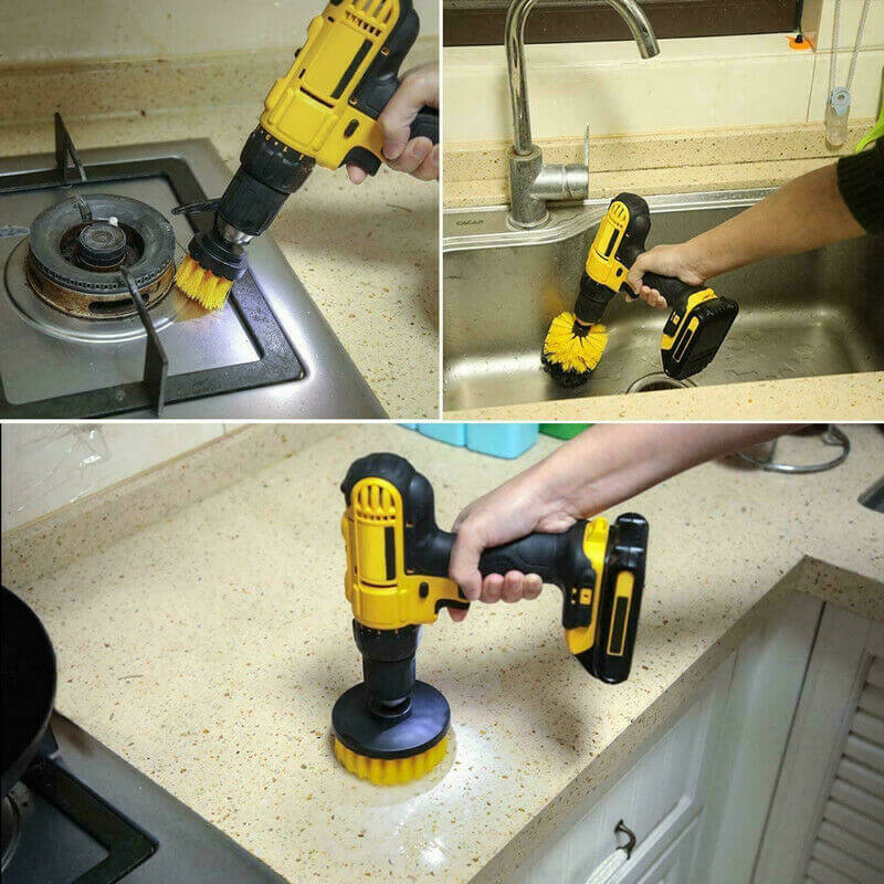 Multi-Surface Power Scrubber Cleaning Kit (3-Piece Set) - Electric Cleaning Brush for Bathroom, Kitchen, Tile, Grout & Car Detailing - Rechargeable Deep Cleaning Tools with 3 Brush Heads