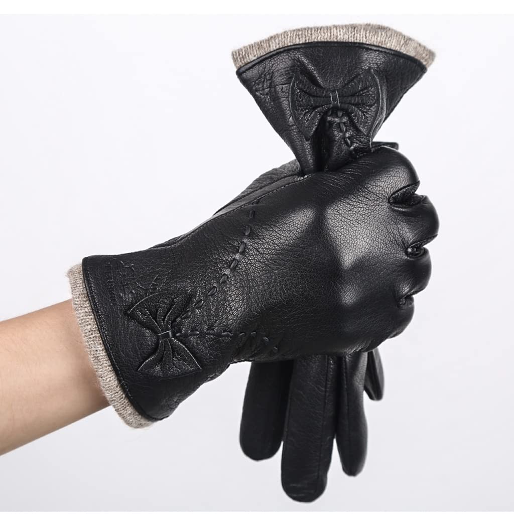 Premium Genuine Sheepskin Leather Gloves for Women - Soft & Warm Winter Gloves for Outdoor Activities (Color: A, Size: 7) - Perfect for Skiing, Hiking & Cold Weather Fashion