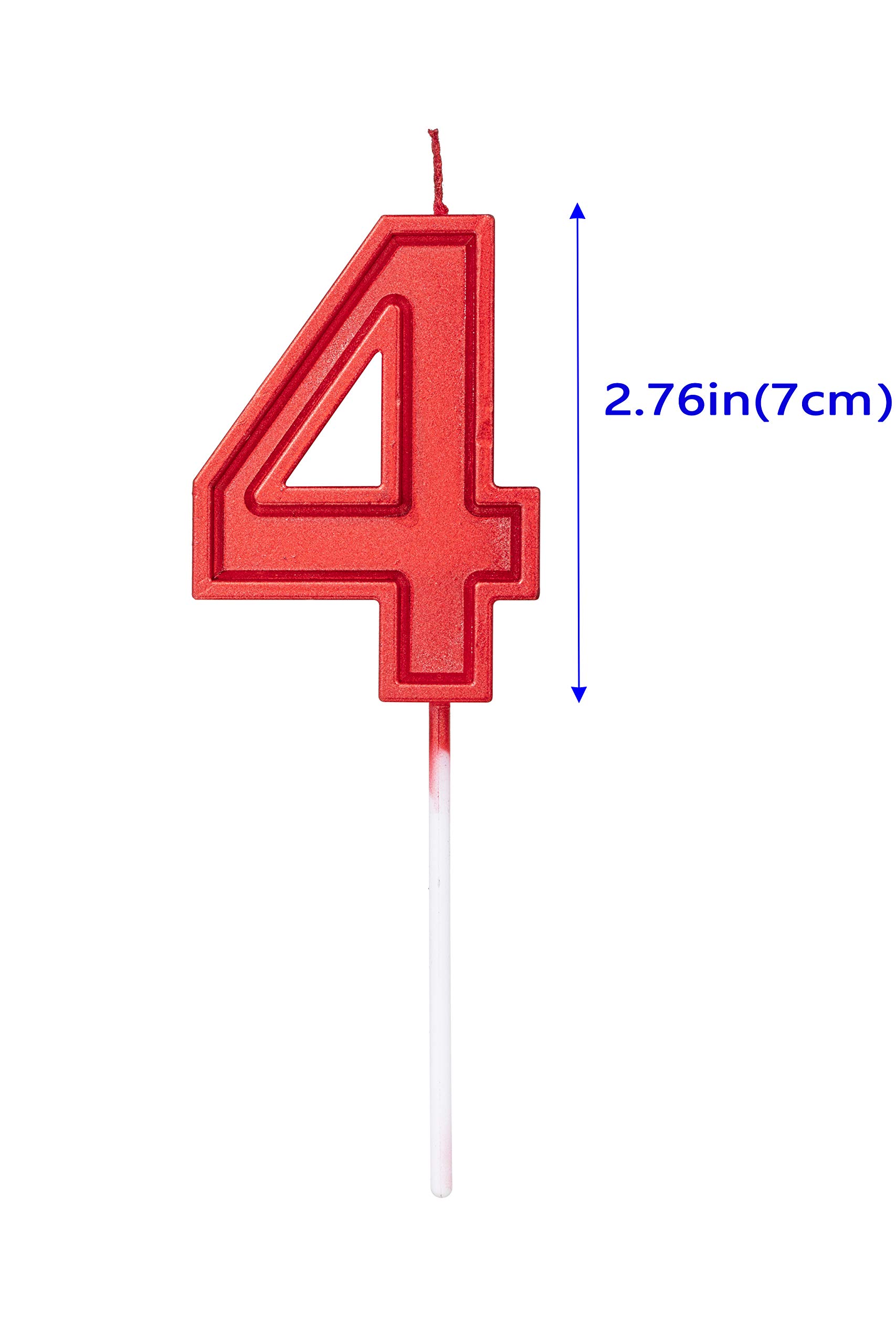 2.76 Inch Red Glitter Number 4 Birthday Candles - Cake Topper Decoration for Wedding Anniversary, Party Celebration - Perfect for Birthday Cakes, Cupcakes, and Dessert Table Displays