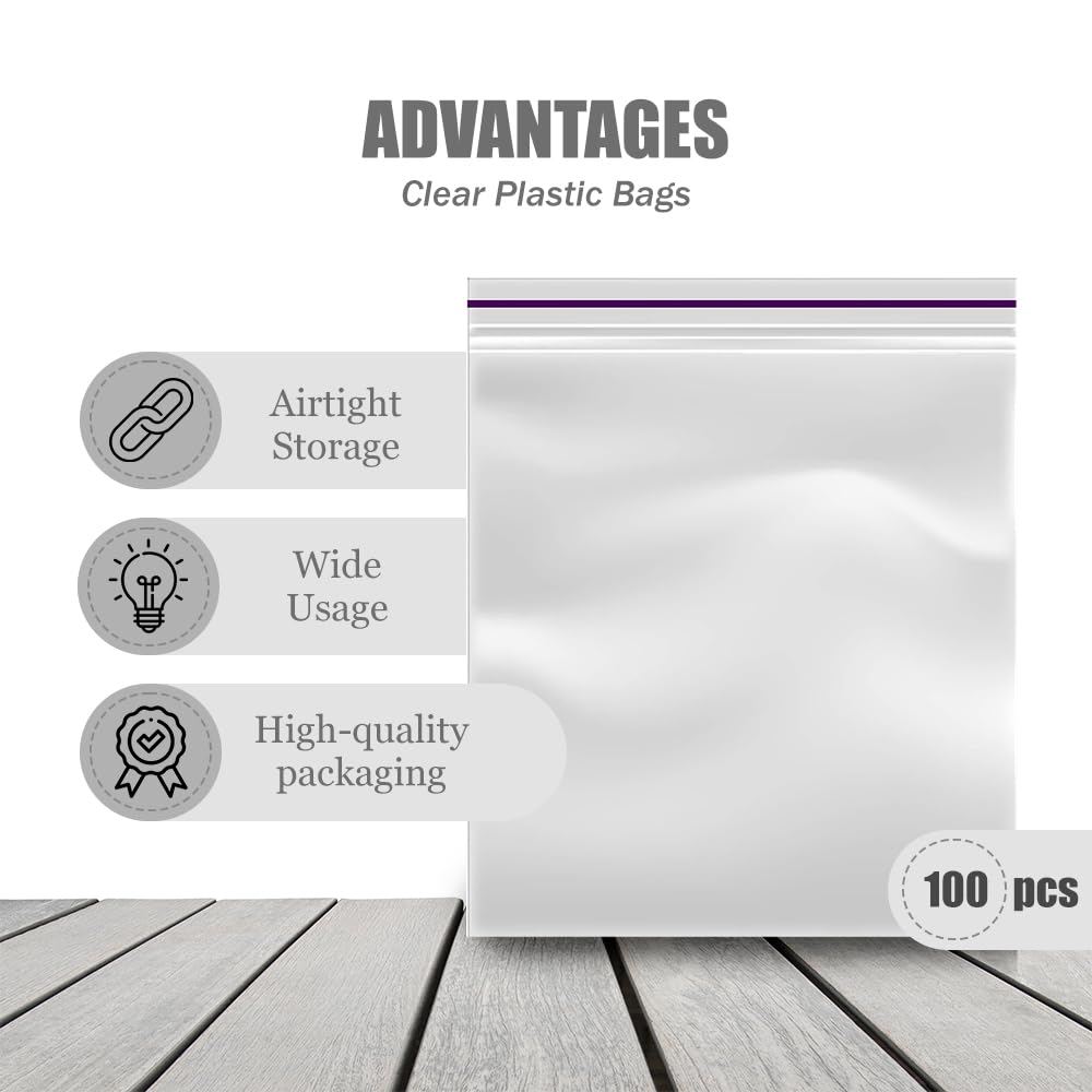 4x5 Inch Clear Resealable Zip Lock Poly Bags - 2 Mil Thick Small Plastic Zipper Bags (Pack of 100) for Food Storage, Crafts, Jewelry & Small Parts Organization