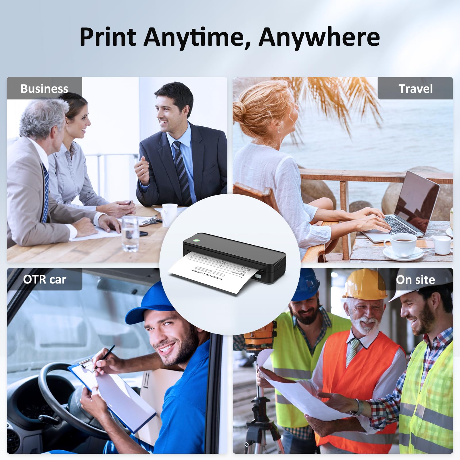 Wireless Thermal Printer for Travel - Portable Inkless Printer with Bluetooth, Supports 8.5x11 Inch US Letter Size Paper, Includes Carry Case & 3 Thermal Paper Rolls (Black) - Perfect for Business Trips, Home Office & On-the-Go Printing Needs