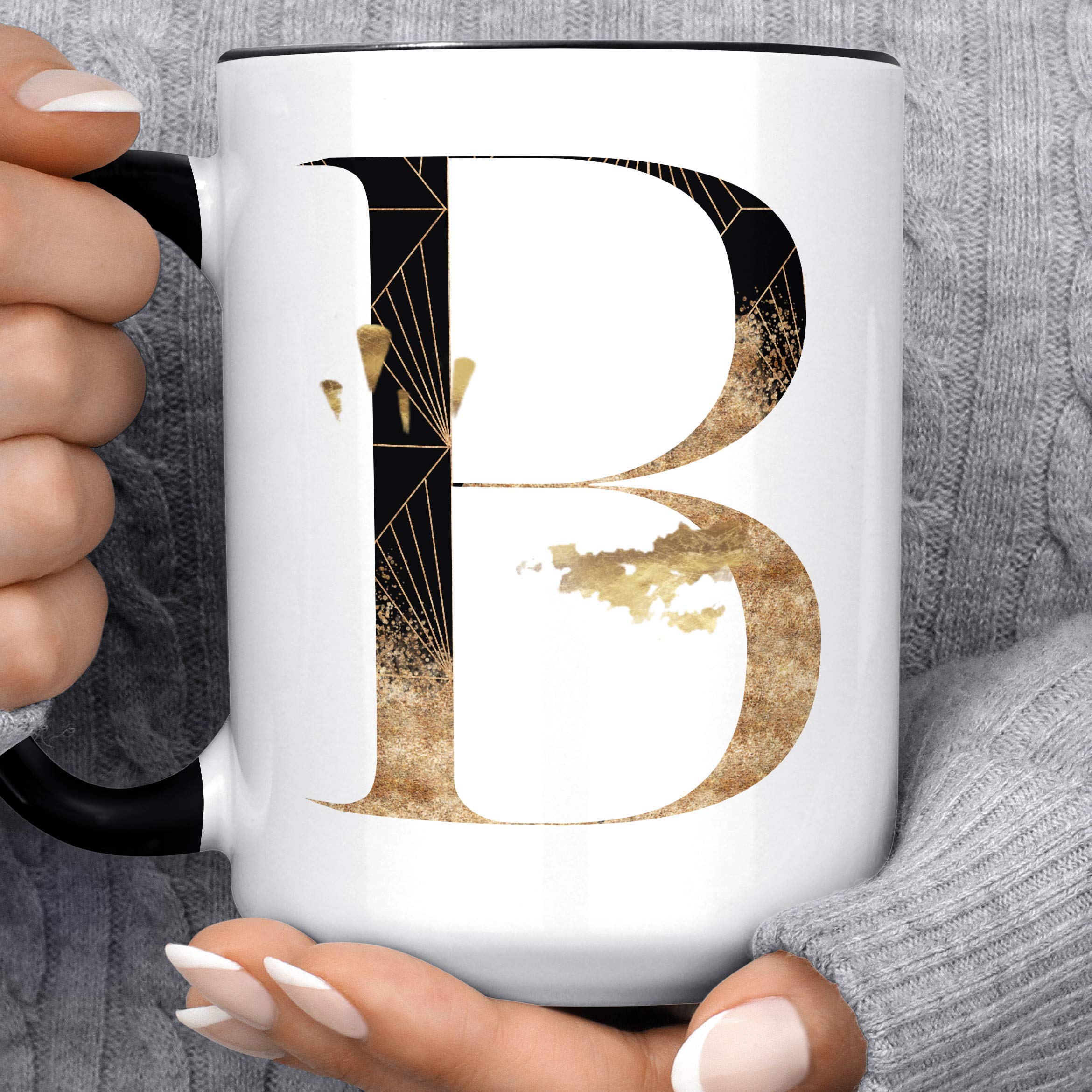 Personalized Art Deco Monogram Coffee Mug - Custom Black & Gold Initial Ceramic Cup for Bridesmaid Gifts | Microwave & Dishwasher Safe | Perfect for Wedding Party, Office Use & Home Decor