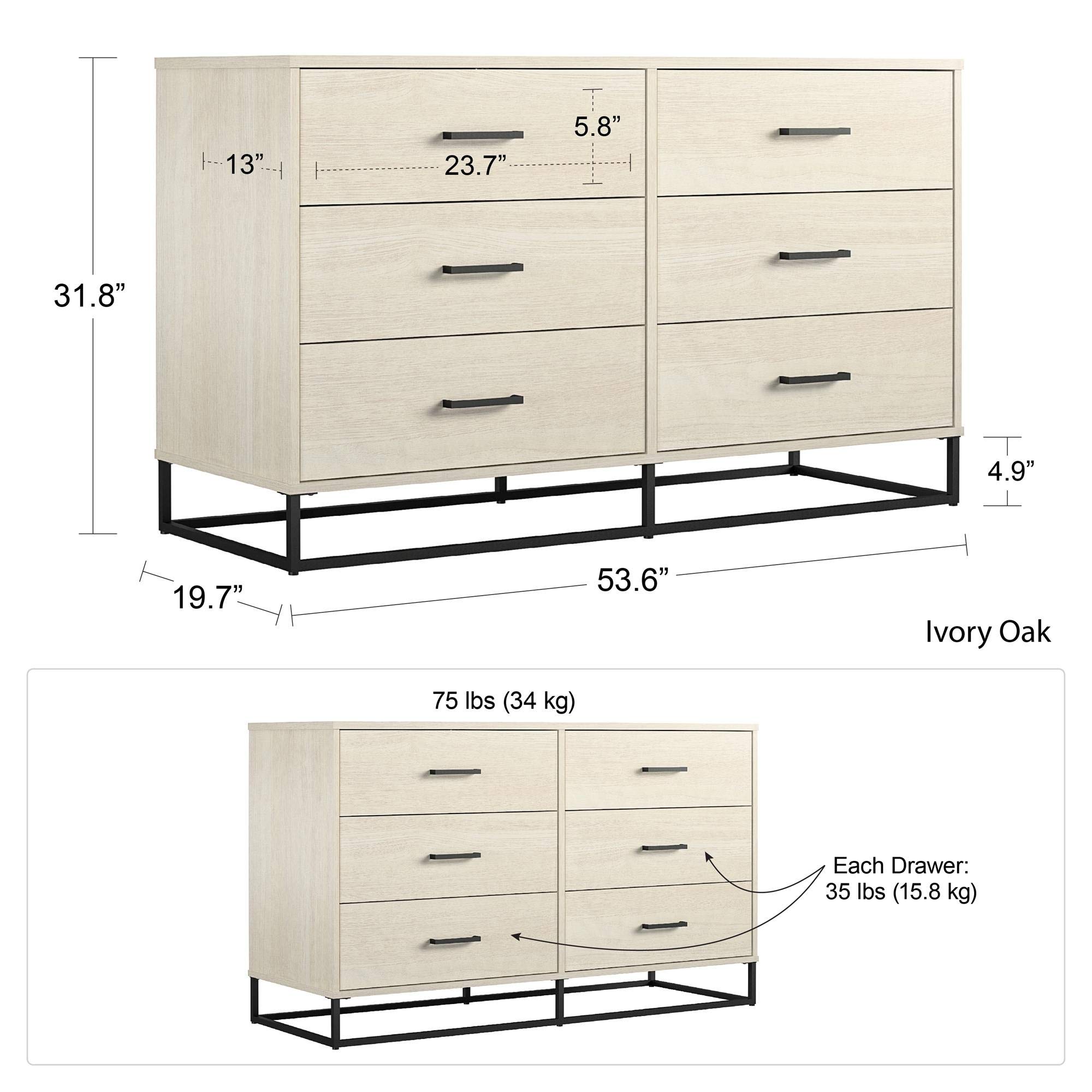 Novogratz Kelly 6-Drawer Dresser - Faux Rattan & Black Oak Finish - Modern Bedroom Storage Furniture for Clothes, Linens & Accessories - Perfect for Master Bedroom, Guest Room or Dorm Organization