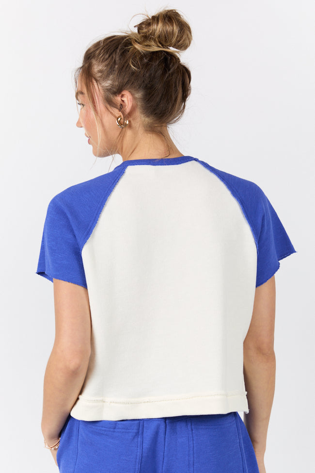 Outfield Angel Cobalt and Cream Color Block Tee - Soft Cotton Baseball Shirt for Women | Casual Streetwear & Game Day Outfits