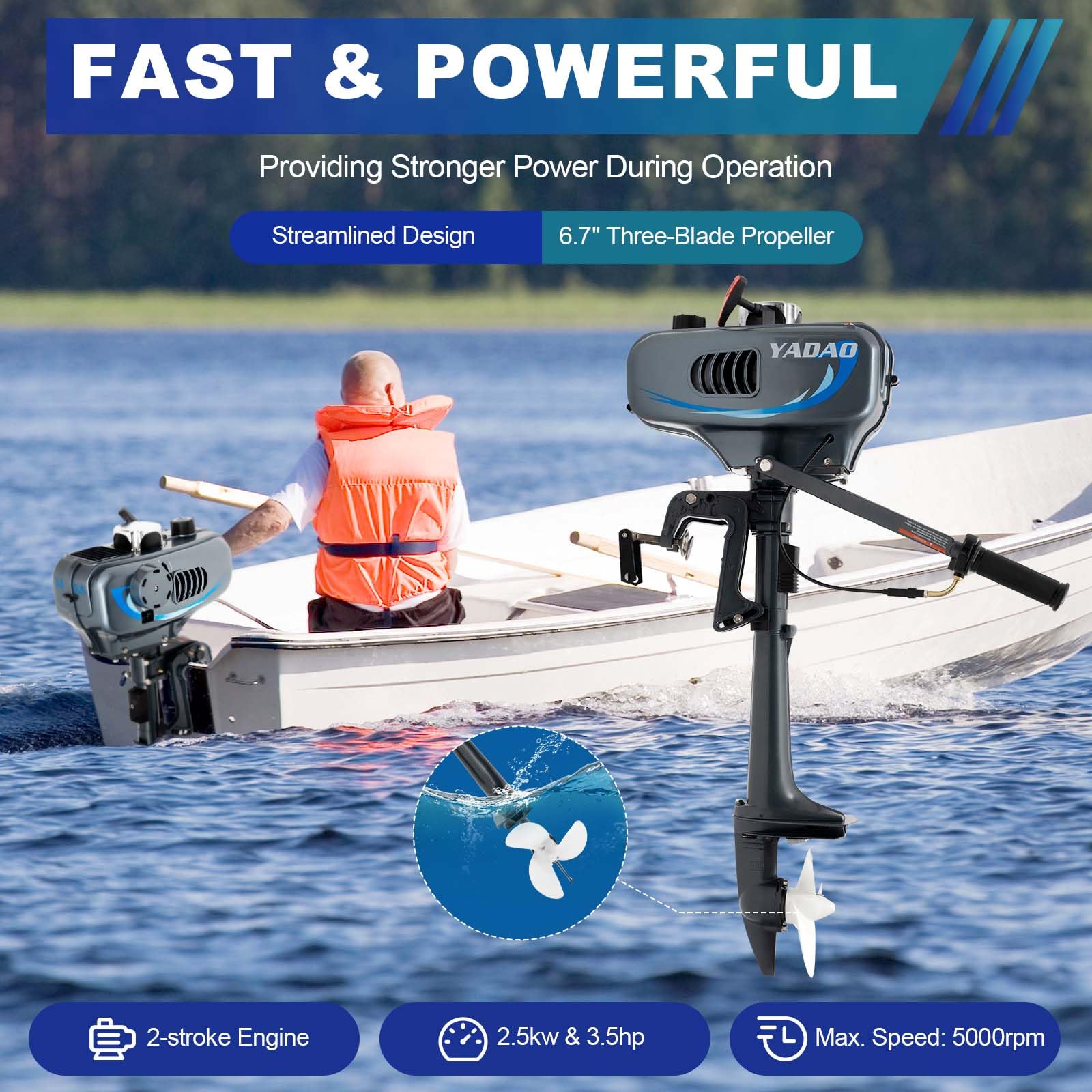 3.5HP 2 Stroke Outboard Boat Motor - TBVECHI Lightweight Marine Engine with CDI Ignition & Water Cooling System - Perfect for Fishing Boats, Small Watercraft & Recreational Boating