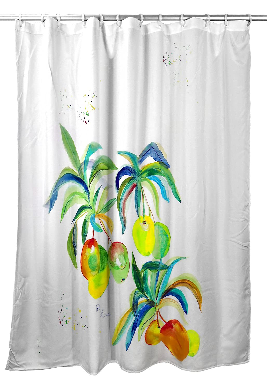 Betsy Drake Mango Print Shower Curtain - Waterproof Bathroom Decor for Tropical & Modern Home Style