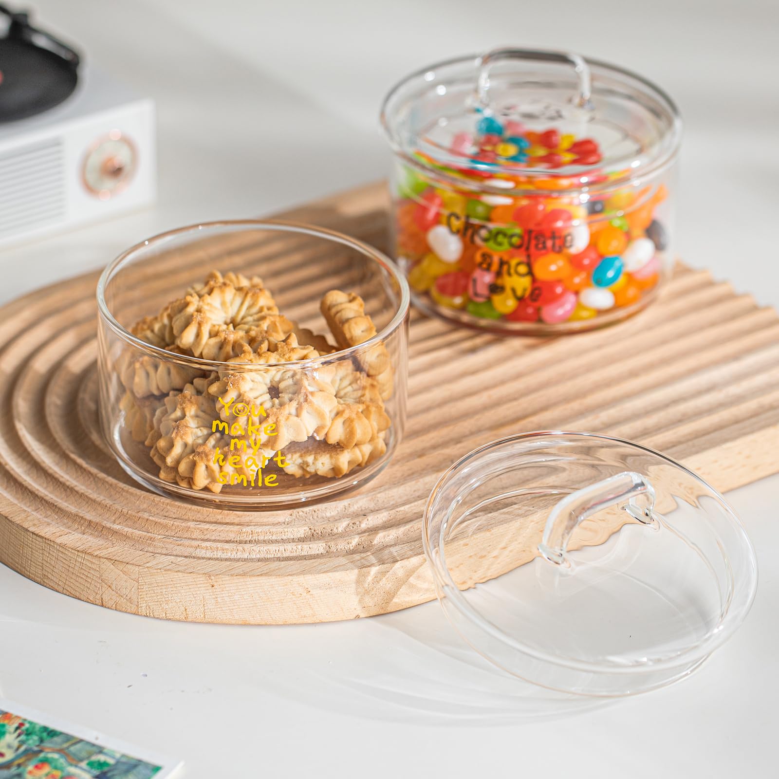 Glass Candy Dish with Lid - Decorative Covered Candy Bowl & Cookie Jar, Clear Salad Buffet Storage Container for Home, Kitchen, Coffee Table, Office - Perfect for Parties, Weddings & Gifting