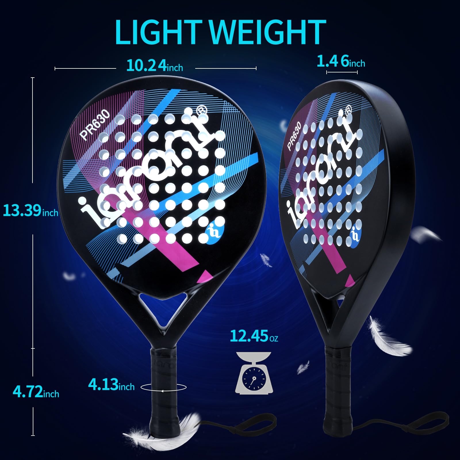 Premium Carbon Fiber Padel Racket with EVA Memory Flex Foam Core - Lightweight Tennis Racquet for Professional & Recreational Players - Perfect for Court Matches & Training Sessions