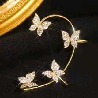 Butterfly Cuff Wrap Earrings for Women - No Piercing Zircon Ear Clips - Elegant Around Ear Jewelry for Parties, Weddings & Special Occasions
