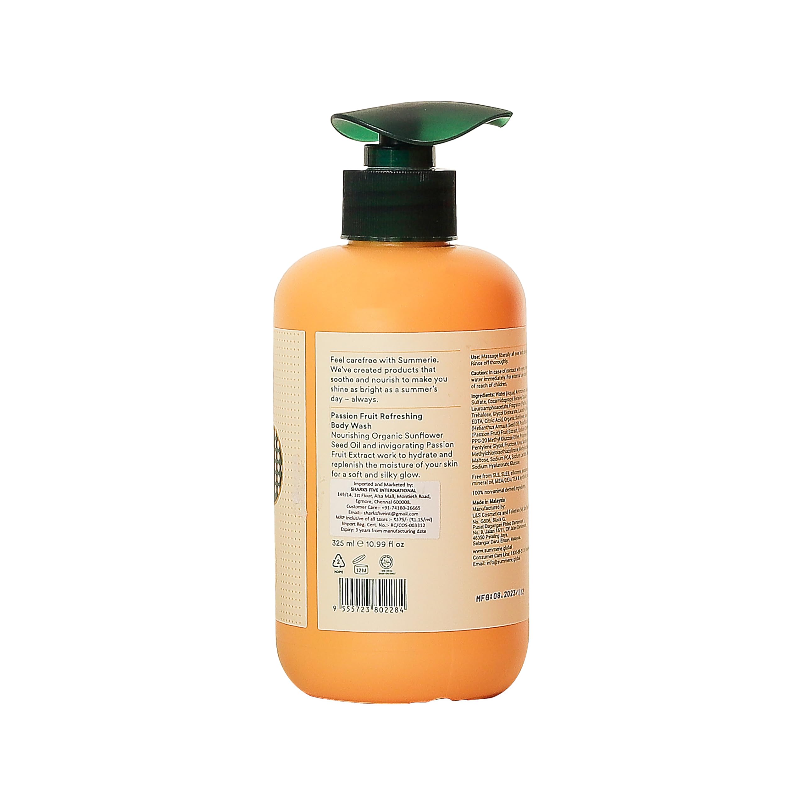 Passionfruit Refreshing Body Wash for Women - Organic Sunflower Seed Oil Enriched | Improves Skin Cell Regeneration & Repairs Sun Damage | Paraben & SLS Free, 325ml | Perfect for Summer Hydration & Post-Sun Care