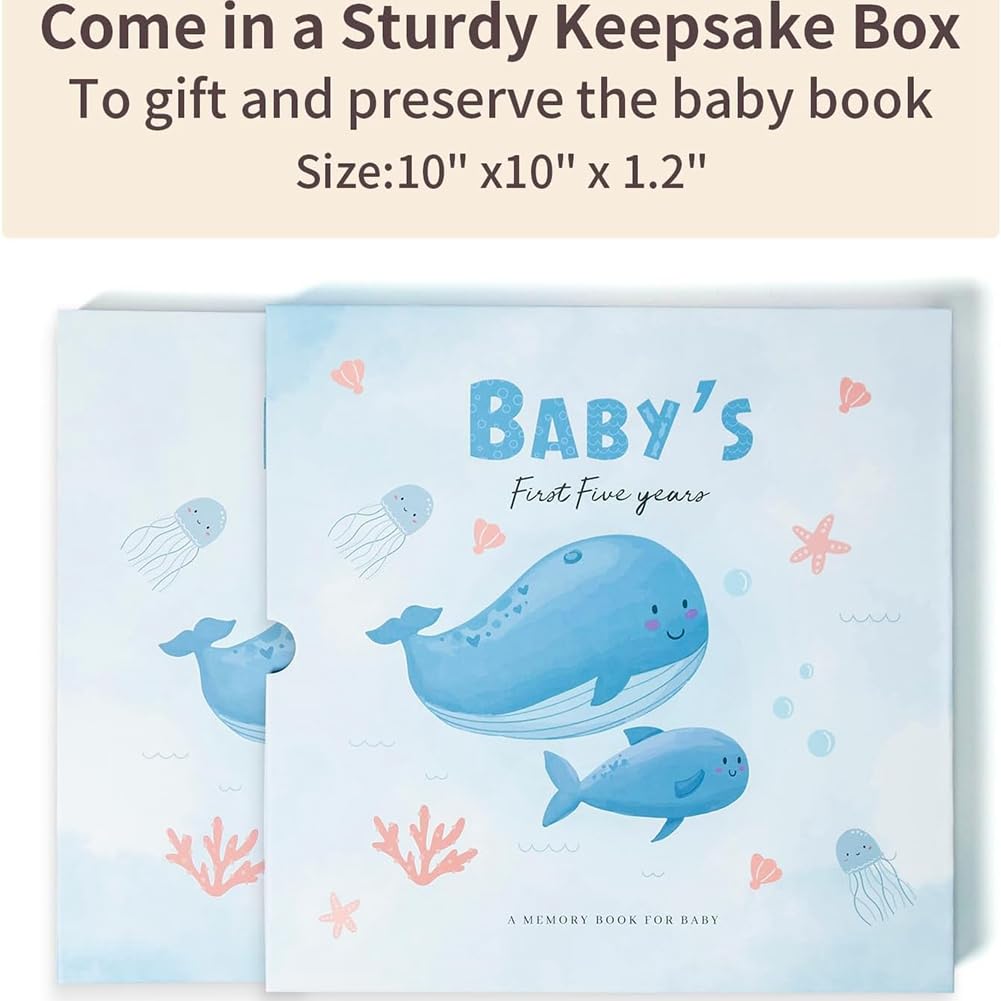 Firstrays Baby Memory Book - Scrapbook Photo Album & Pregnancy Diary for New Parents, Cute Animal Themed Keepsake to Record Baby's Growth - Easy to Use High Quality Journal | Perfect Baby Shower Gift & First Year Milestone Tracker