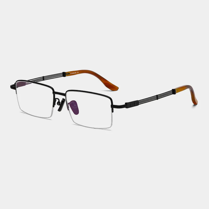 Unisex Black Semi-Rimless Square Titanium Eyeglasses Frame 80116 - Lightweight & Durable for Work, Reading & Fashion