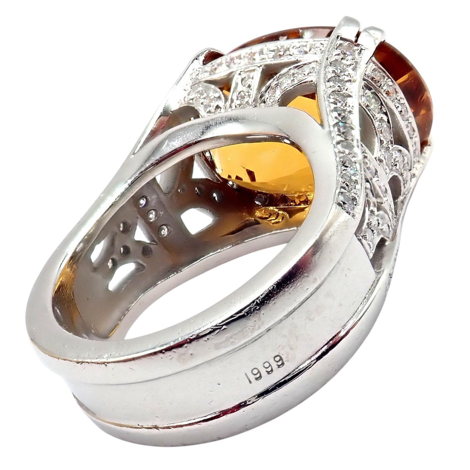 Kieselstein Cord Platinum 2.5 Carat Diamond & Golden Citrine Cocktail Ring Size 6.5 - Elegant Evening Wear & Special Occasion Jewelry Gift