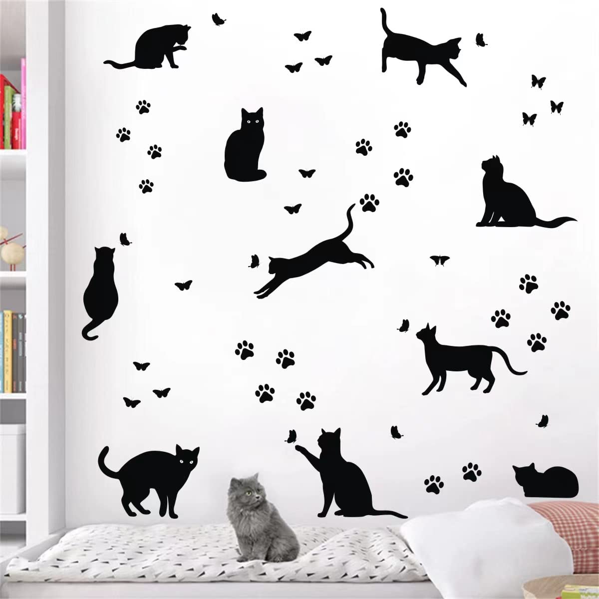 Bamsod Black Cat Wall Stickers for Kids - Removable Vinyl Wall Decals, Cute Cat Wall Art for Bedroom & Nursery Decor - Perfect for Girls' Room, Playroom & Home Wall Decoration