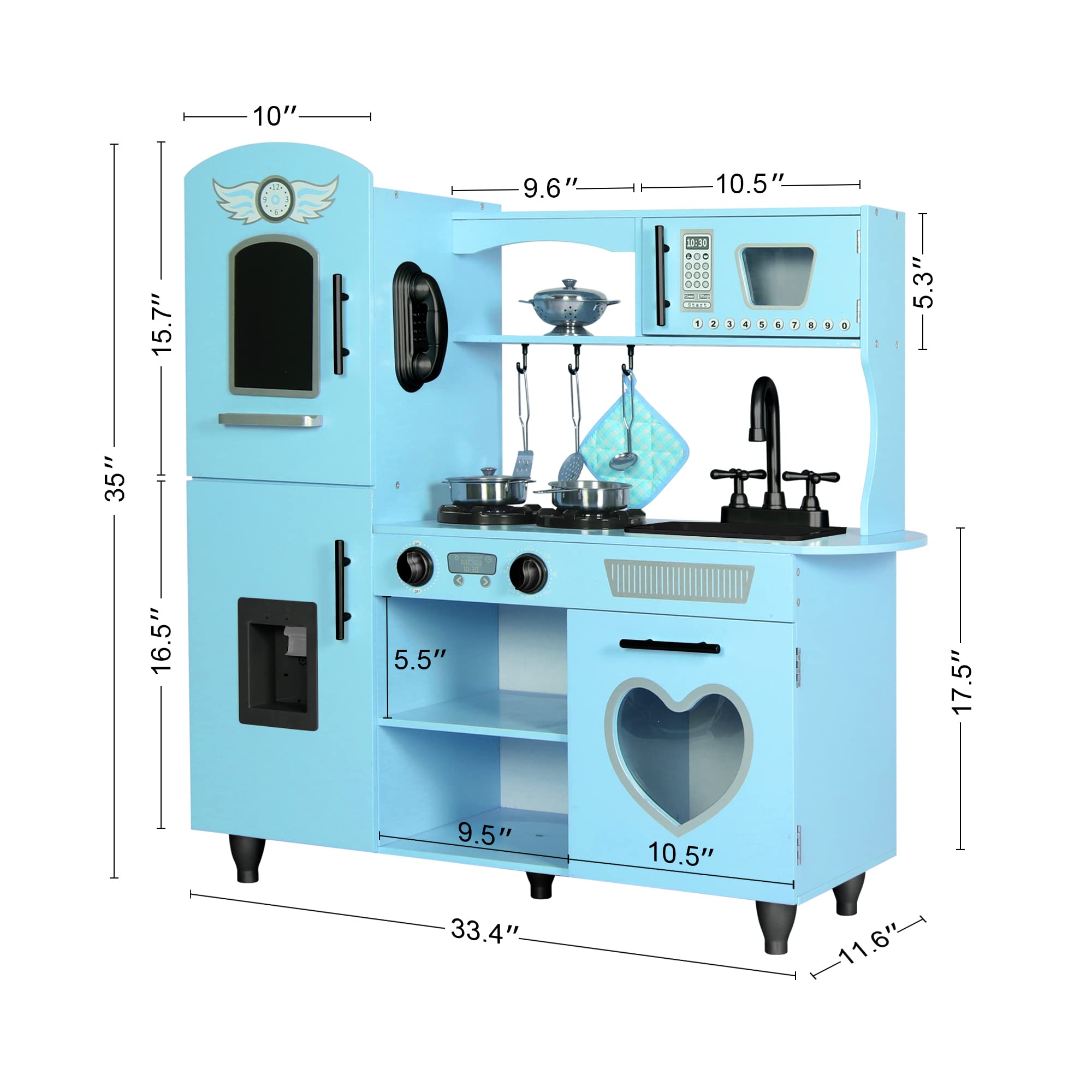 Blue Wooden Toy Kitchen Playset for Kids Ages 4-8 - Interactive Pretend Play with Lights & Sounds - Perfect Gift for Boys & Girls - Ideal for Home, Preschool & Role-Playing Activities