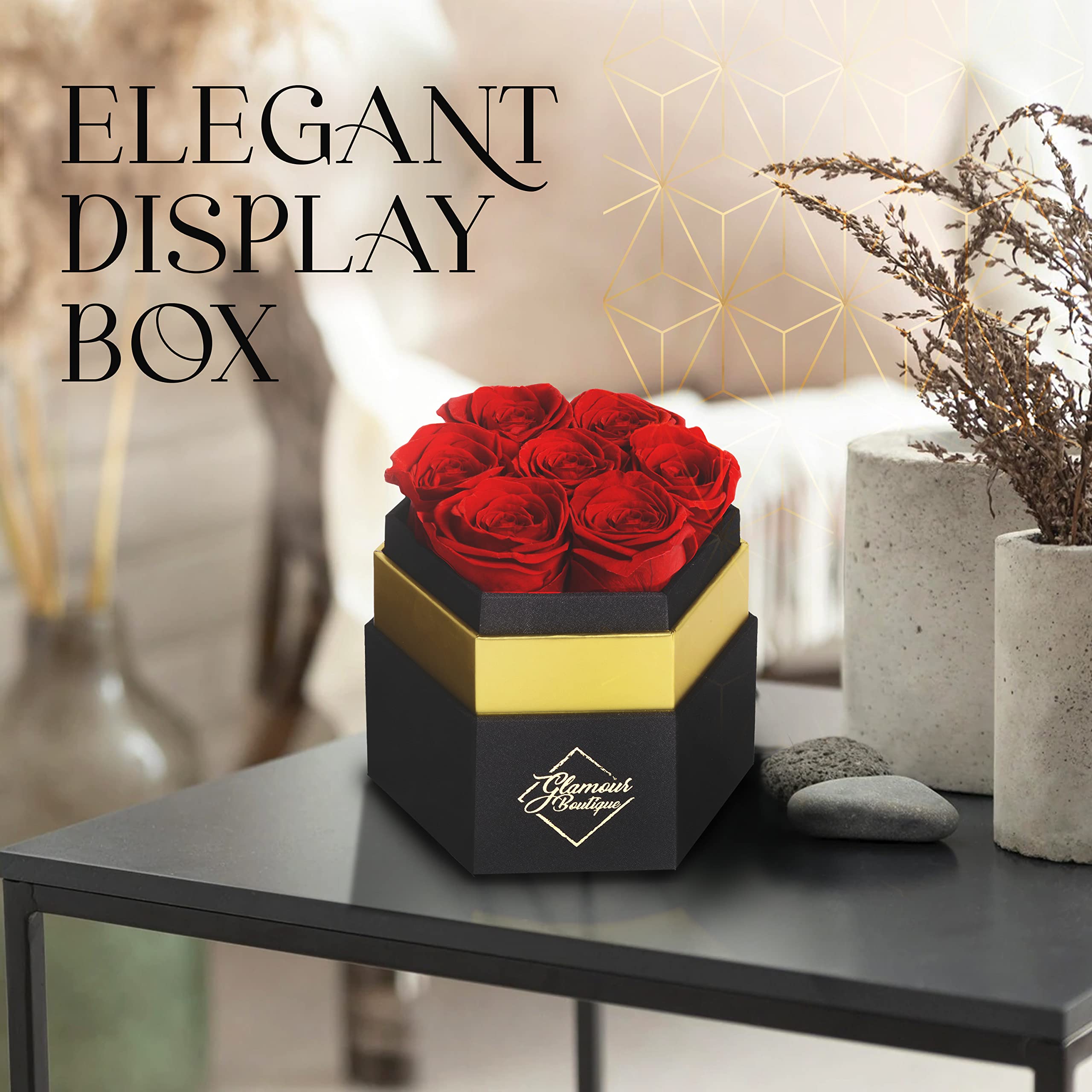 7-Piece Eternal Rose Box - Preserved Roses That Last 1 Year, Real Touch Artificial Flowers in Gift Box - Perfect for Valentine's Day, Anniversary, Wedding Decor & Romantic Gifts