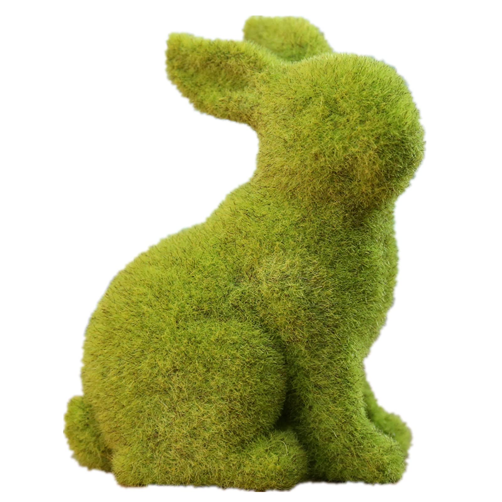 Easter Moss Bunny Flocked Furry Rabbit Statue - Indoor Table Decor for Home, Kitchen, Garden - Perfect for Easter, Halloween & Christmas (Rabbit01-Large) - Cute Spring Centerpiece & Holiday Decoration