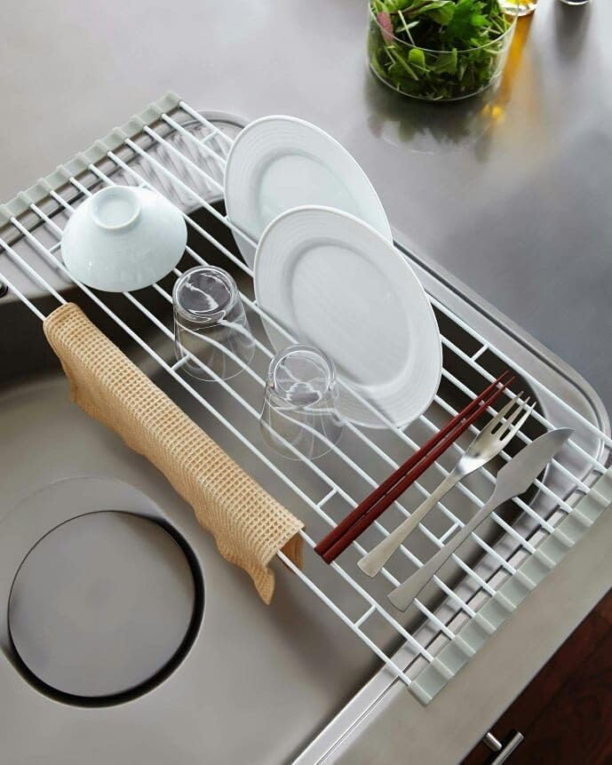 SCILLA 45CM Stainless Steel Foldable Sink Rack - Over Sink Dish Drying Rack for Fruits, Vegetables & Kitchen Utensils | Space-Saving Roll-Up Design | Rustproof & Durable (Multicolor) - Perfect for Small Kitchens, Apartments & RV Use