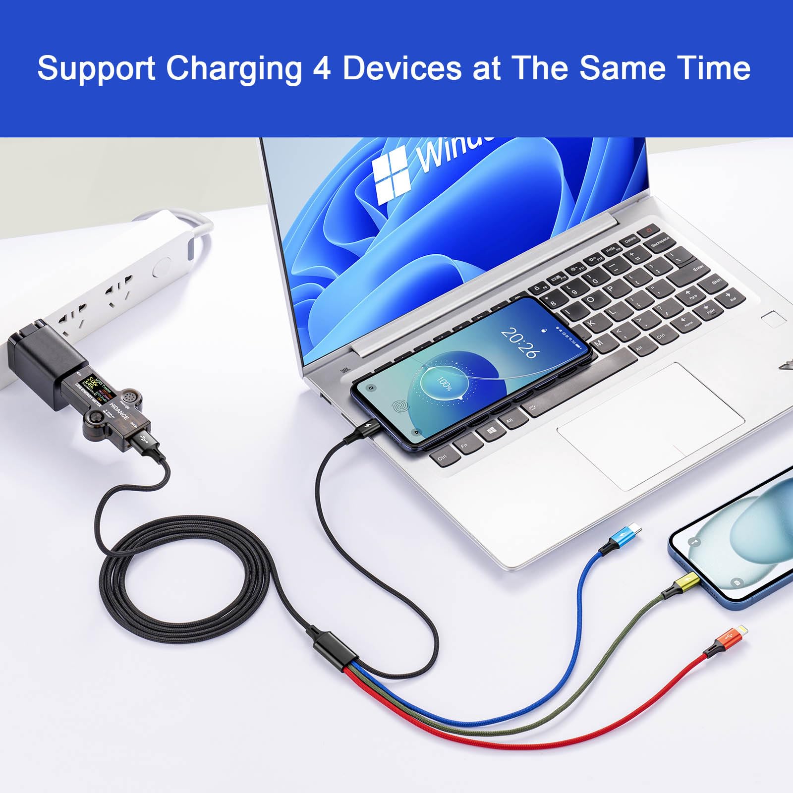 2-Pack 6Ft 4-in-1 Braided Fast Charging Cable - USB C/Micro USB/Lightning Adapter Compatible with iPhone, Samsung Galaxy, Tablets, PS5 - Perfect for Home, Office & Travel Charging Needs