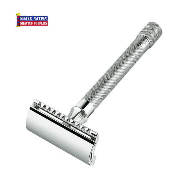 Merkur 23C Long Handle Safety Razor for Men - Classic Flat Bar Double Edge Razor for Smooth Shaving - Perfect for Travel & Wet Shaving Routine