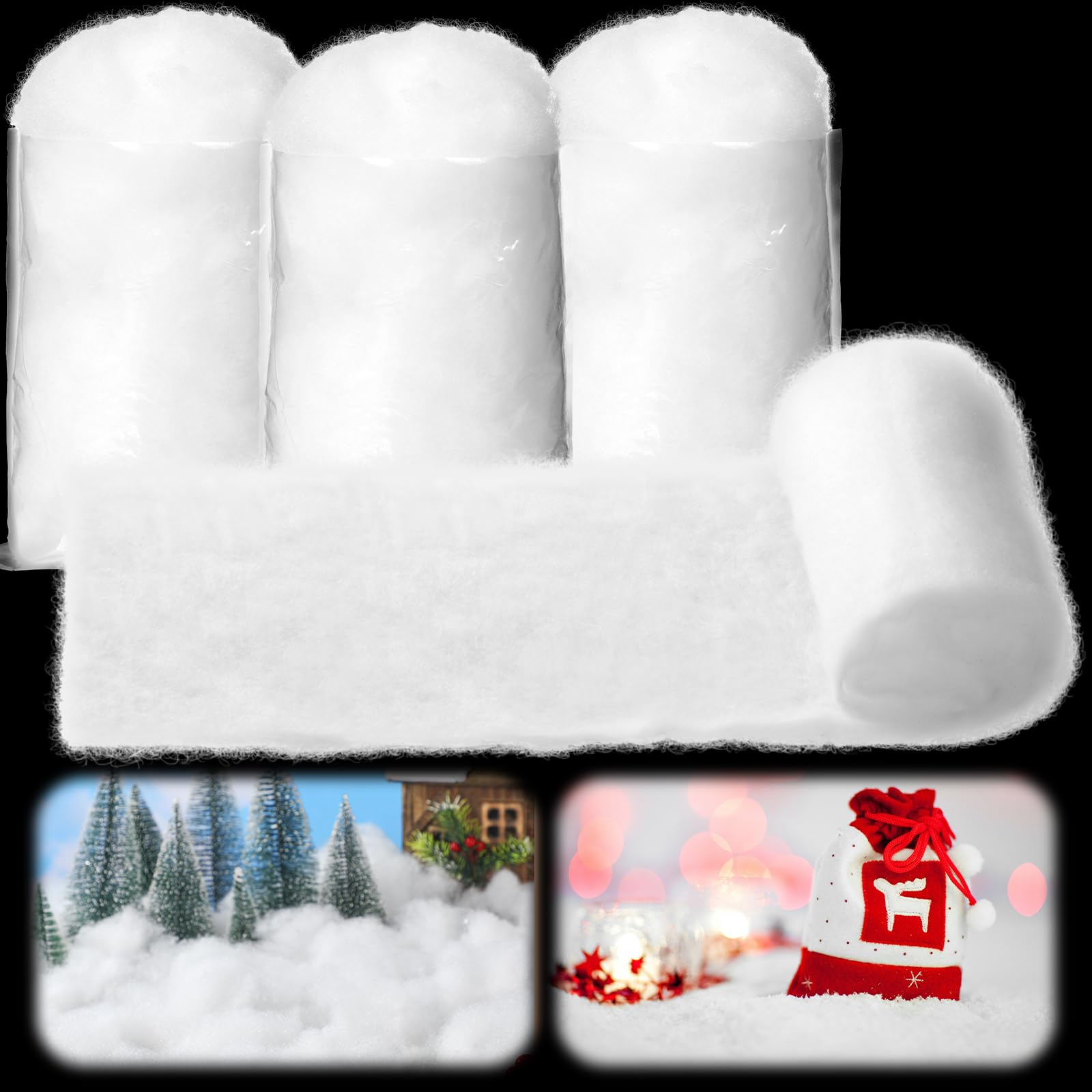 Tatuo Artificial Snow Blanket - 35.8 x 7.8 Inch Fluffy Christmas Tree Skirt & Winter Village Display (4-Piece Set) - Perfect for Holiday Decor, Christmas Tree Base Cover, and Winter Wonderland Scenes