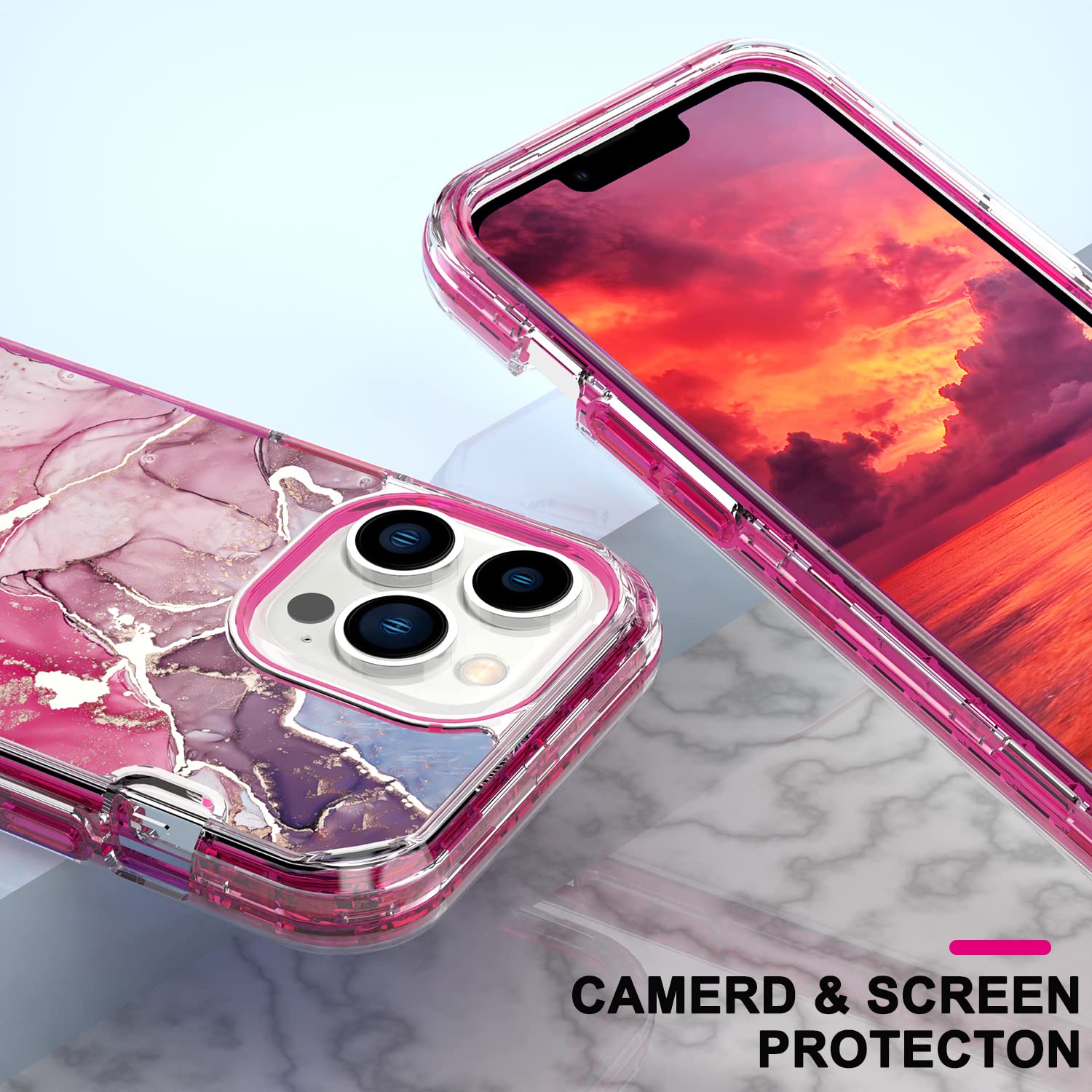 Losin iPhone 13 Pro Max Case (6.7 inch) - Luxury Marble Glitter Protective Cover with Shockproof Design | Fashionable 3-in-1 Phone Case for Women & Girls | Perfect for Daily Use, Work, and Special Occasions