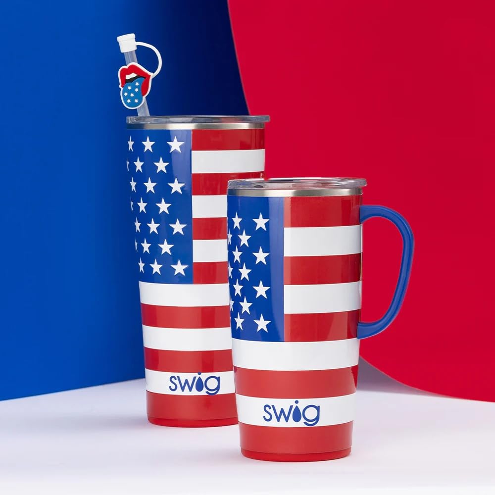 Swig Life 32oz Insulated Stainless Steel Tumbler - Leakproof Travel Coffee Mug with Lid & Cup Holder Friendly Design - Perfect for Commuting, Camping & Office Use (All American)