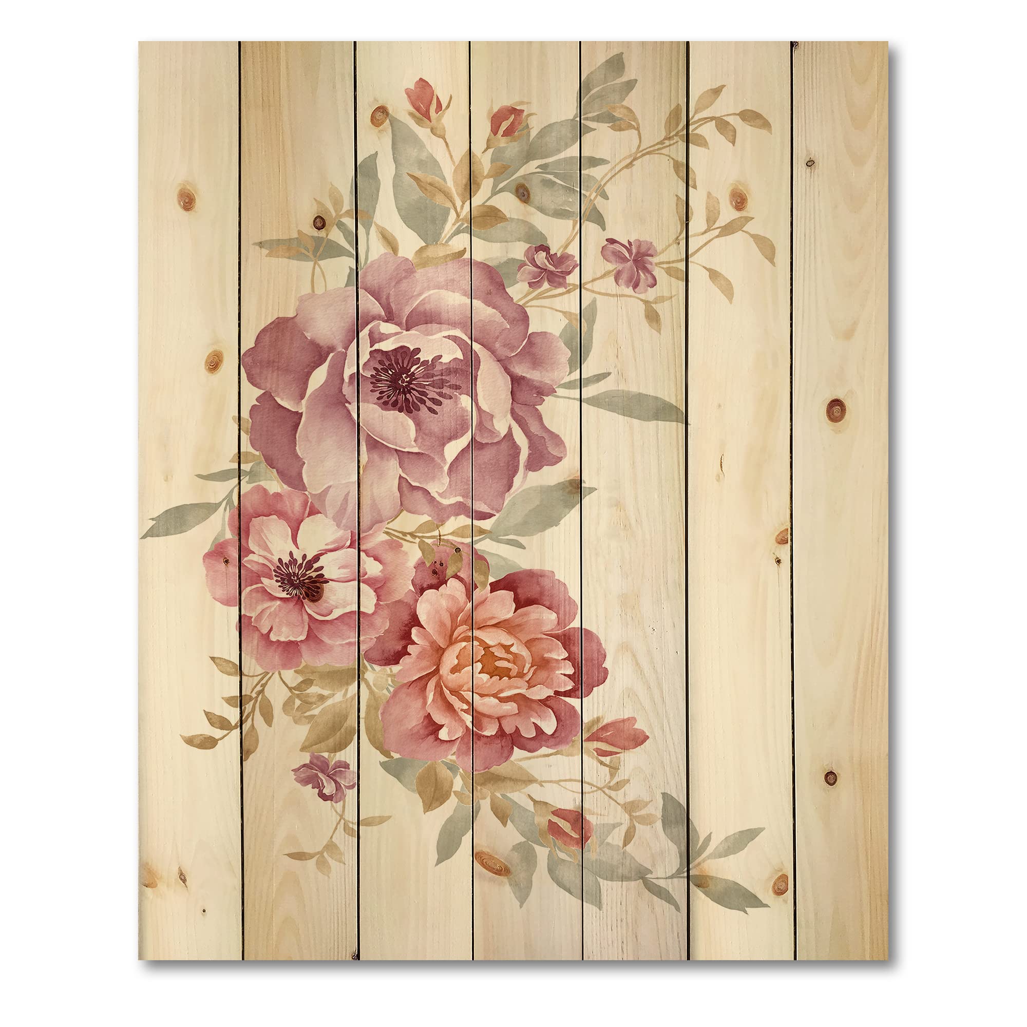 Farmhouse Floral Wall Decor - Pink and Purple Flower Bouquet Wood Wall Art, Large Pine Wood Panel for Living Room, Bedroom & Home Decor | Rustic Floral Print on Natural Wood