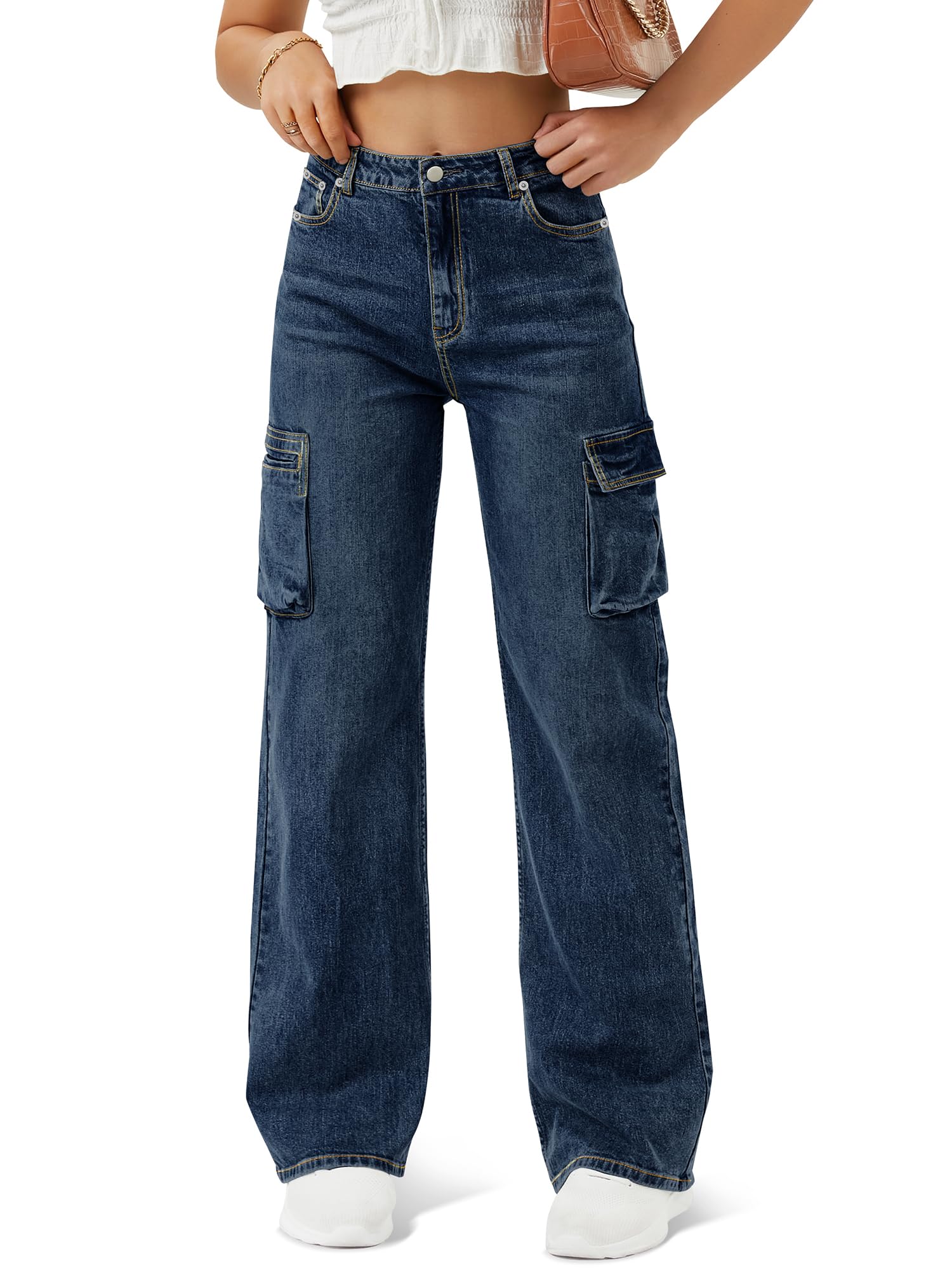 Women's High Waisted Cargo Jeans with 6 Pockets - Straight Wide Leg Baggy Pants for Casual Wear | Perfect for Street Style, Work & Everyday Outfits