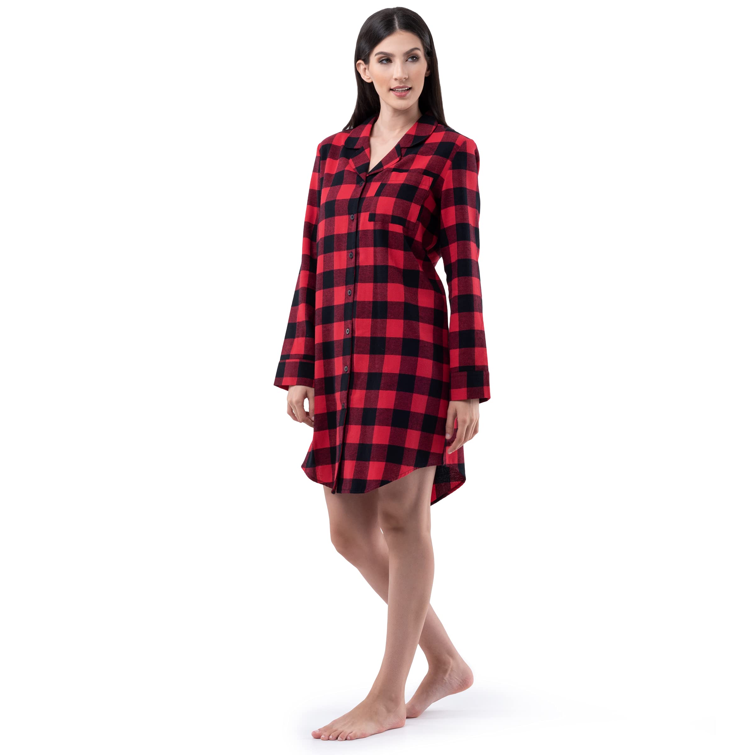 Fruit of the Loom Women's Soft Flannel Sleep Shirt - Cozy Long Sleeve Nightwear for Winter & Lounge Wear at Home