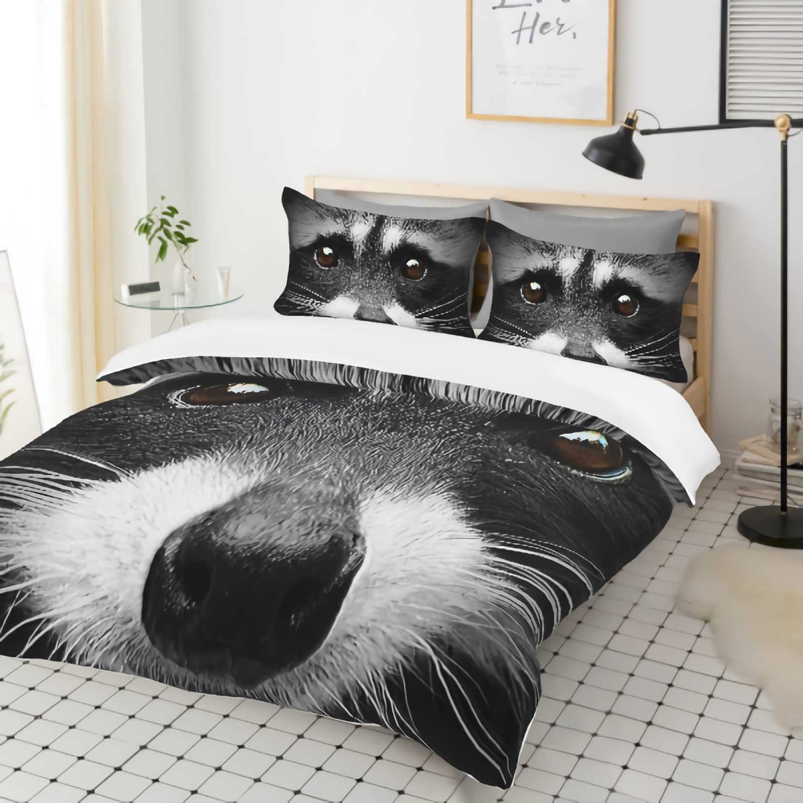 GREDBH Queen Raccoon Duvet Cover Set - 3 Piece Wild Animal Print Bedding with 2 Pillowcases - 100% Soft Microfiber - Perfect for Wildlife Lovers' Bedrooms & Cozy Cabin Retreats