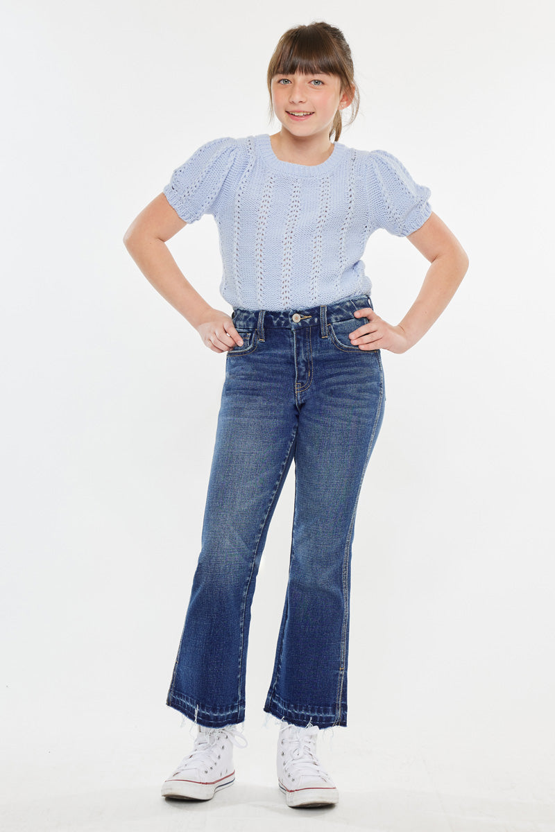 Liza High Rise Kids Cropped Flare Jeans - Trendy Stretch Denim Pants for Girls | Perfect for School, Playdates & Casual Outings