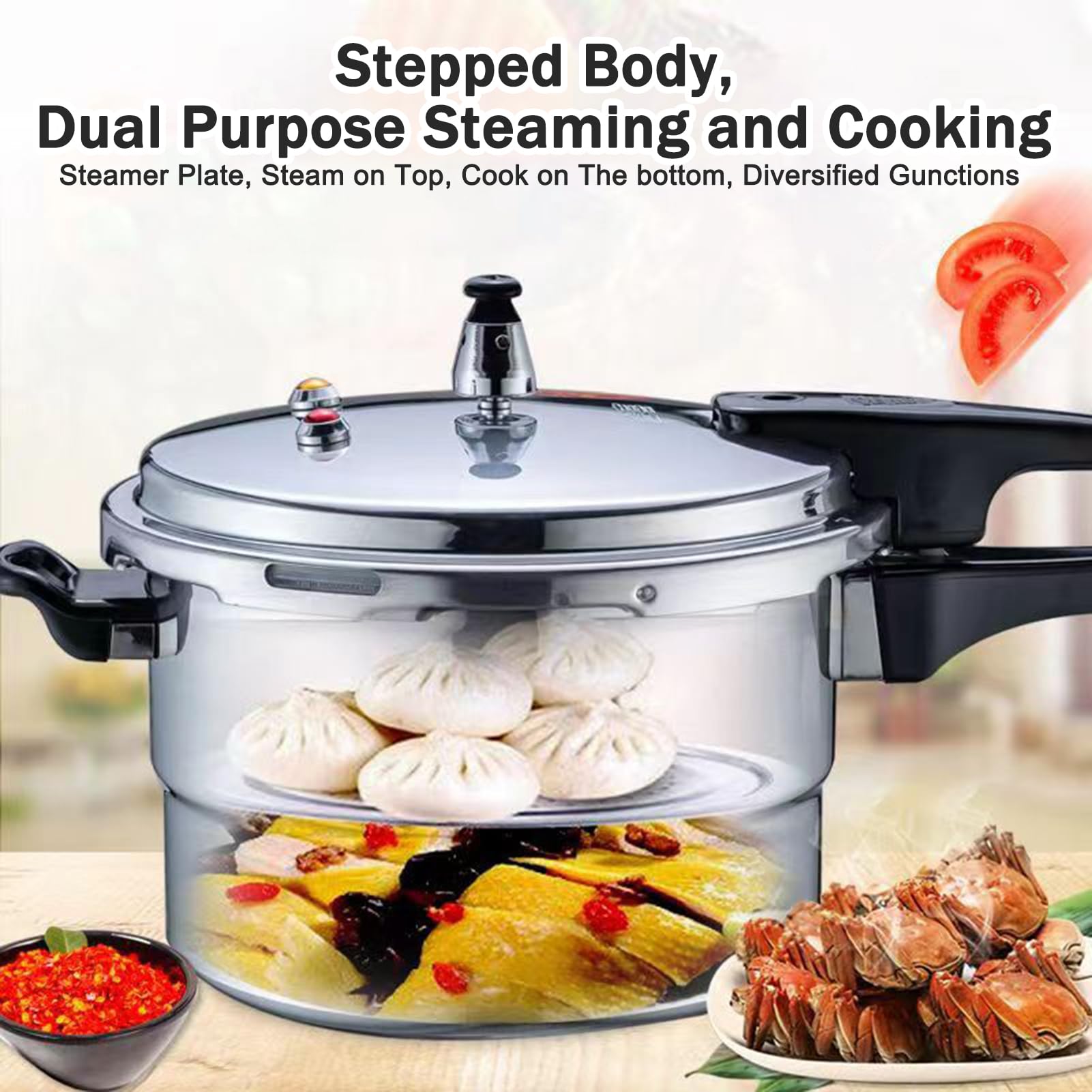 5-Quart Non-Stick Pressure Cooker with Steamer Basket - Aluminum Alloy Dual Use for Gas & Induction Cooktops - Fast Cooking for 3-5 People - Perfect for Soups, Stews & Family Meals