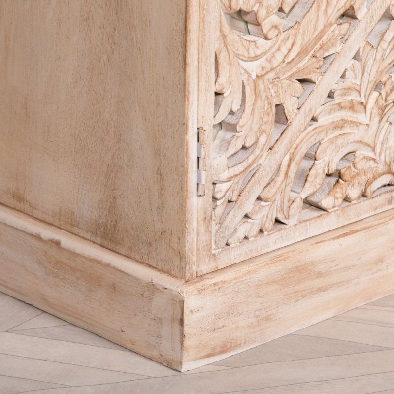 Hand Carved Solid Wooden Indian Buffet Cabinet - Traditional Handmade Wood Sideboard for Dining Room & Living Room Storage | Perfect for Home Decor, Entertaining & Displaying Fine China