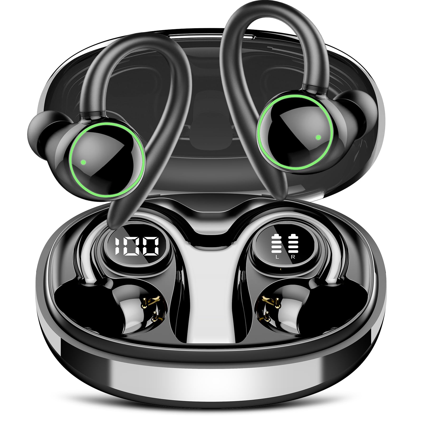 Wireless Bluetooth 5.3 Earbuds with ENC Noise Cancelling Mic, 48H Playtime, IP7 Waterproof Sports Earphones with Earhooks, Stereo Deep Bass - Perfect for Running, Workout, Gym & Outdoor Activities (Black)
