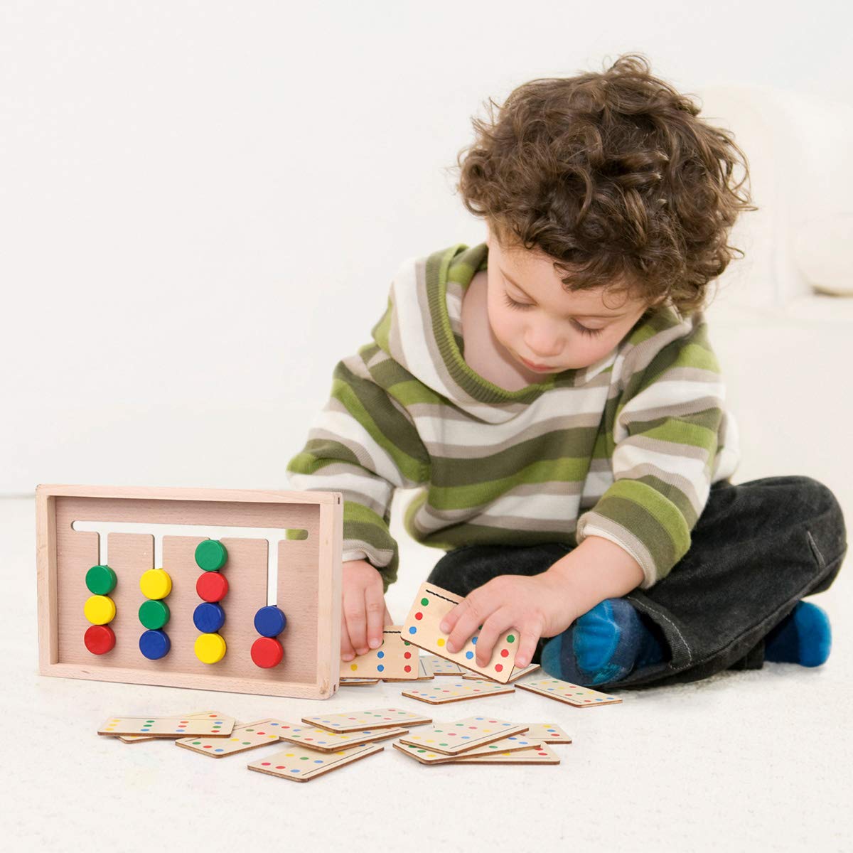 Montessori Wooden Slide Puzzle - Color & Shape Matching Logic Game for Kids Ages 3-7 | Brain Teaser Educational Toy for Preschool Boys & Girls | Airplane Travel Activity & Birthday Gift Idea