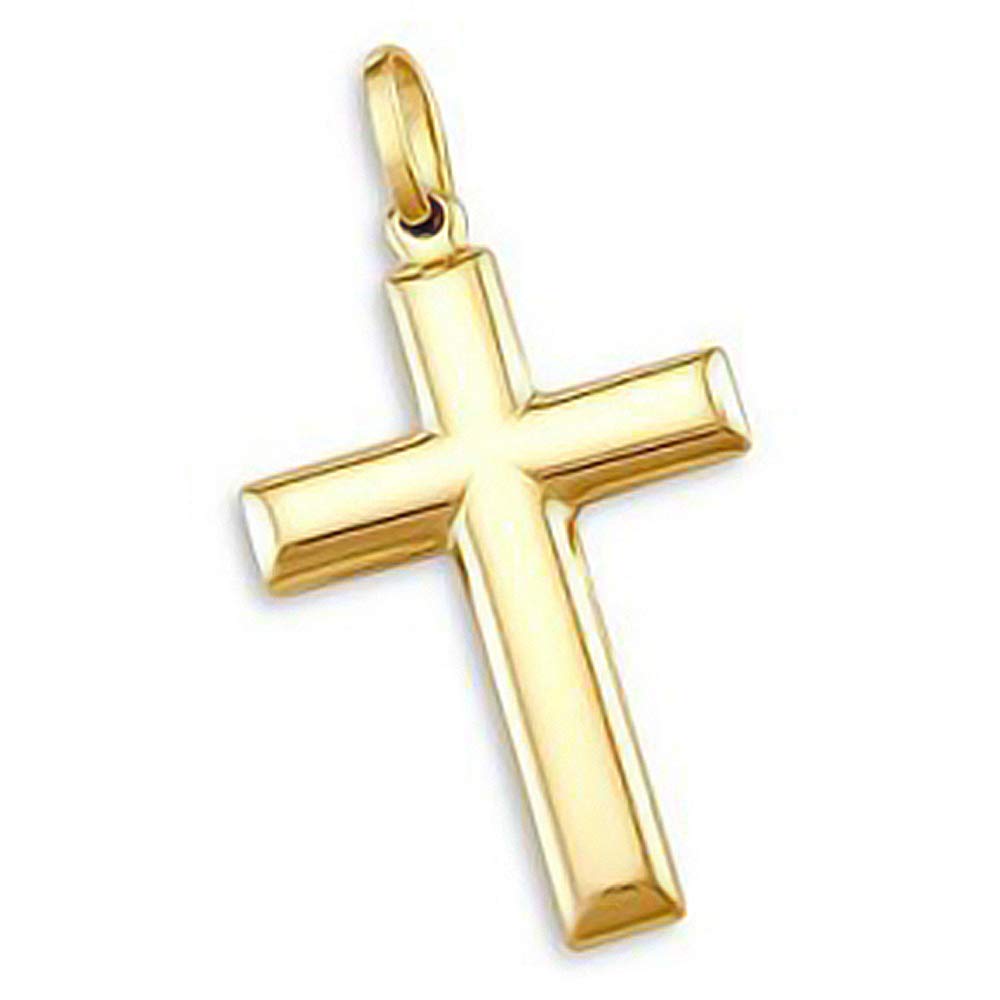 14K Yellow Gold Cross Pendant Necklace - 1 Inch Plain Religious Jewelry for Women & Men | Perfect Gift for Wife, Mom, Husband, Dad | Baptism, Confirmation, Christmas & Everyday Wear