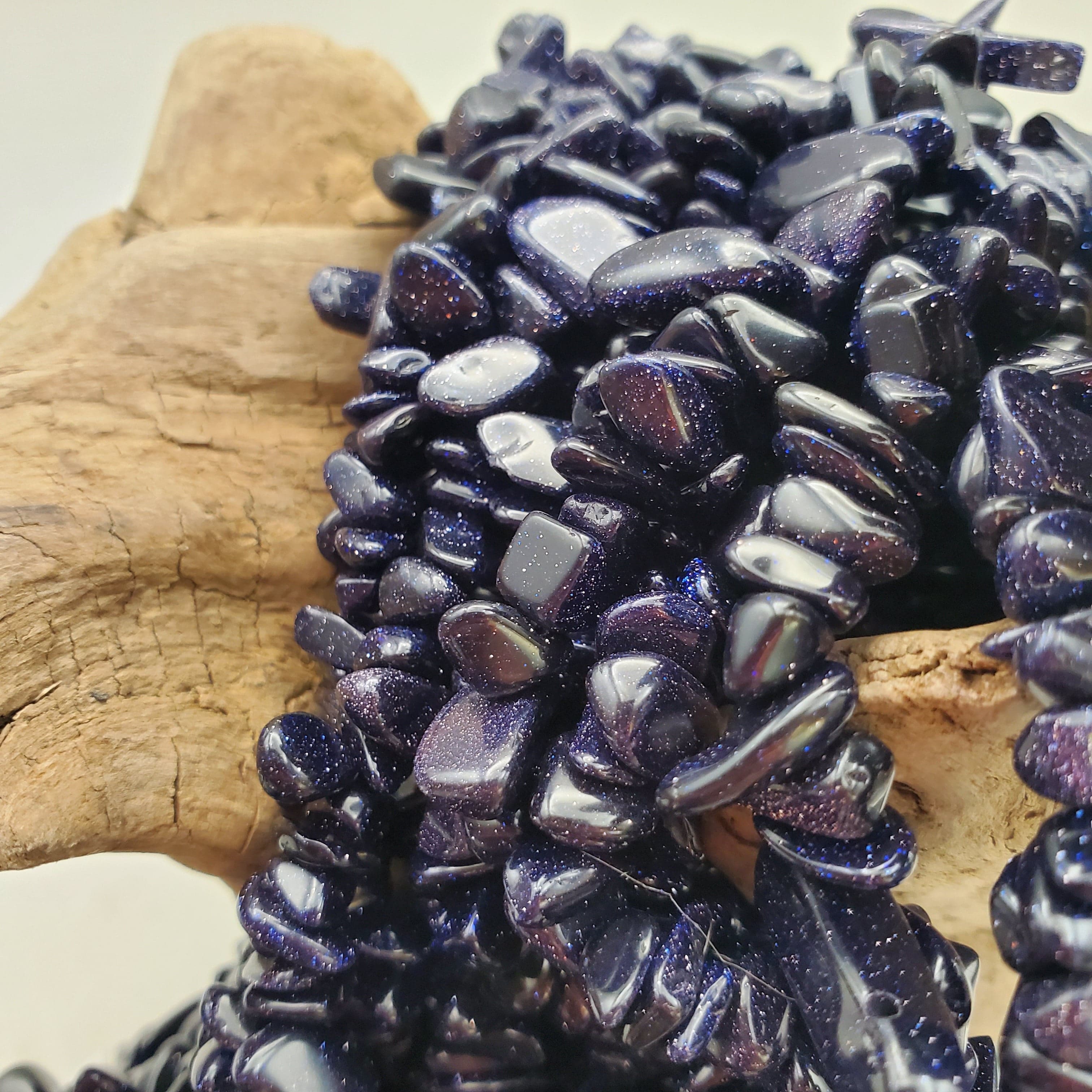 Blue Goldstone Chip Beads Strand with Loop - Sparkling Gemstone Jewelry Making Supplies for DIY Bracelets & Necklaces - Perfect for Boho, Witchy & Spiritual Crafts