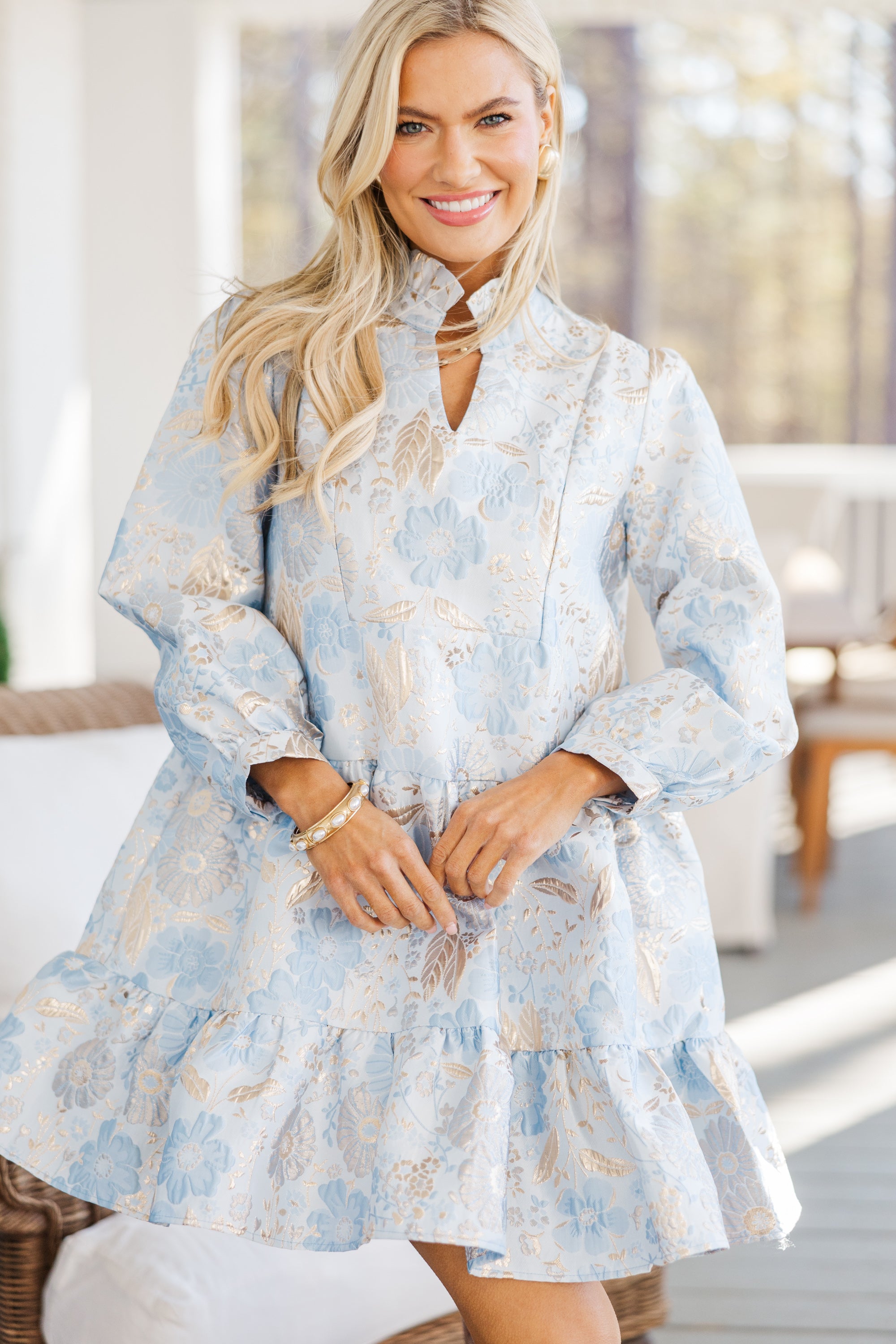 Light Blue Floral Dress for Women - Elegant Flowy Summer Dress with Always On My Mind Print - Perfect for Beach Vacations, Date Nights & Outdoor Weddings