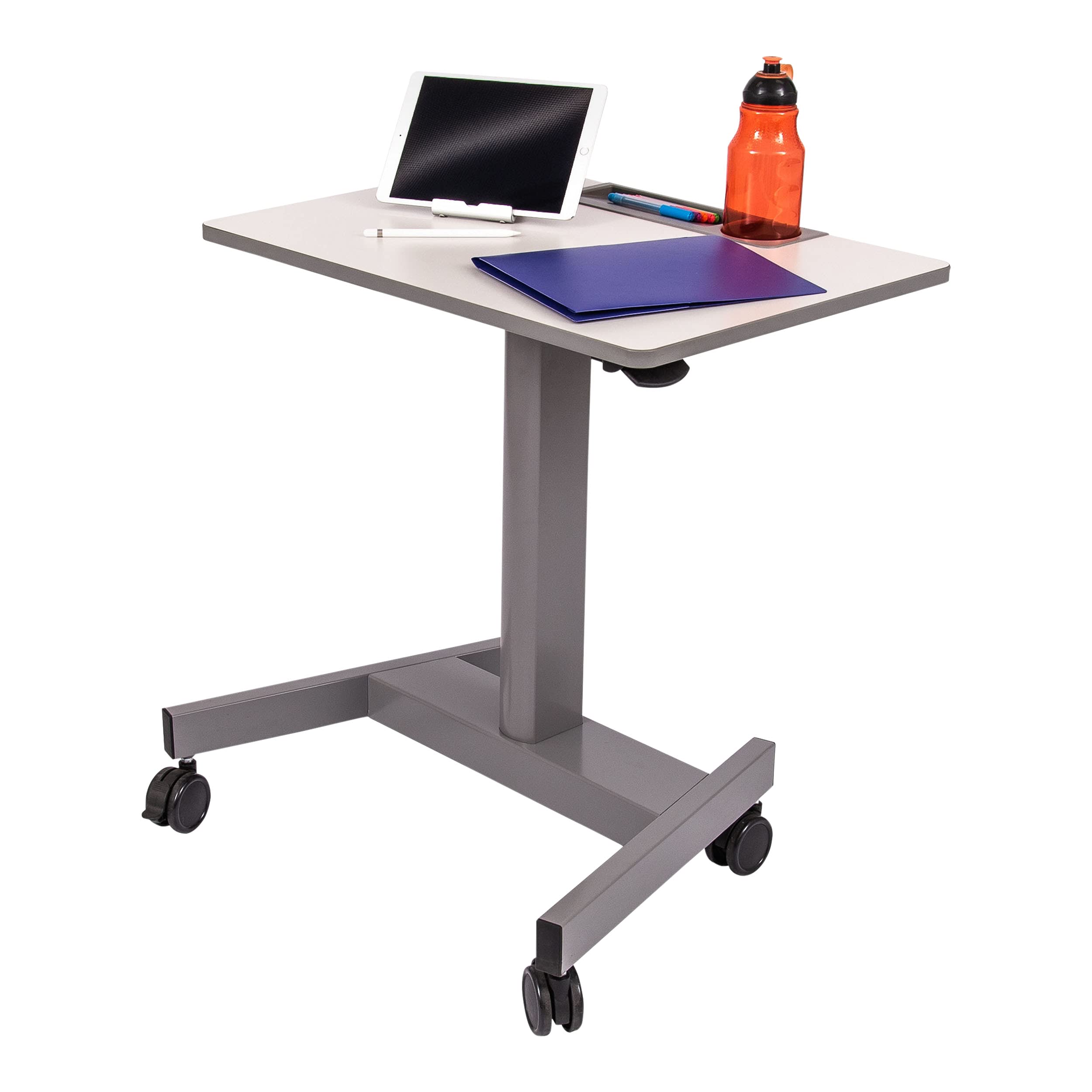 Adjustable Height Rolling Standing Desk with Pneumatic Lift for Students & Classrooms - Gray | Perfect for Home Office, Study & Workspace Ergonomics