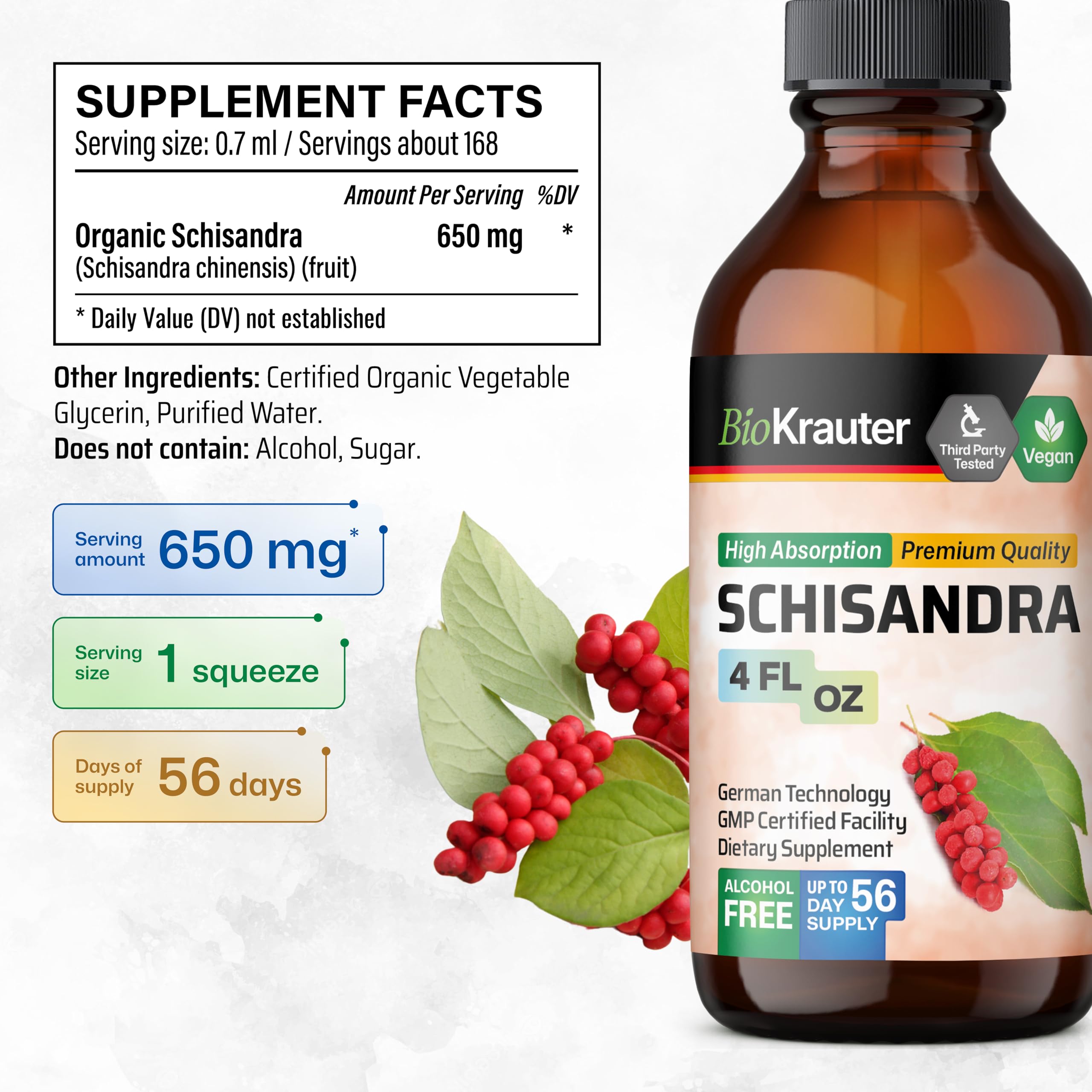 Premium Organic Bacopa Monnieri & Schisandra Chinensis Herbal Tinctures - 4 Fl Oz Each - Natural Brain Boost & Stress Relief Supplement - Perfect for Focus, Memory & Adaptogenic Support