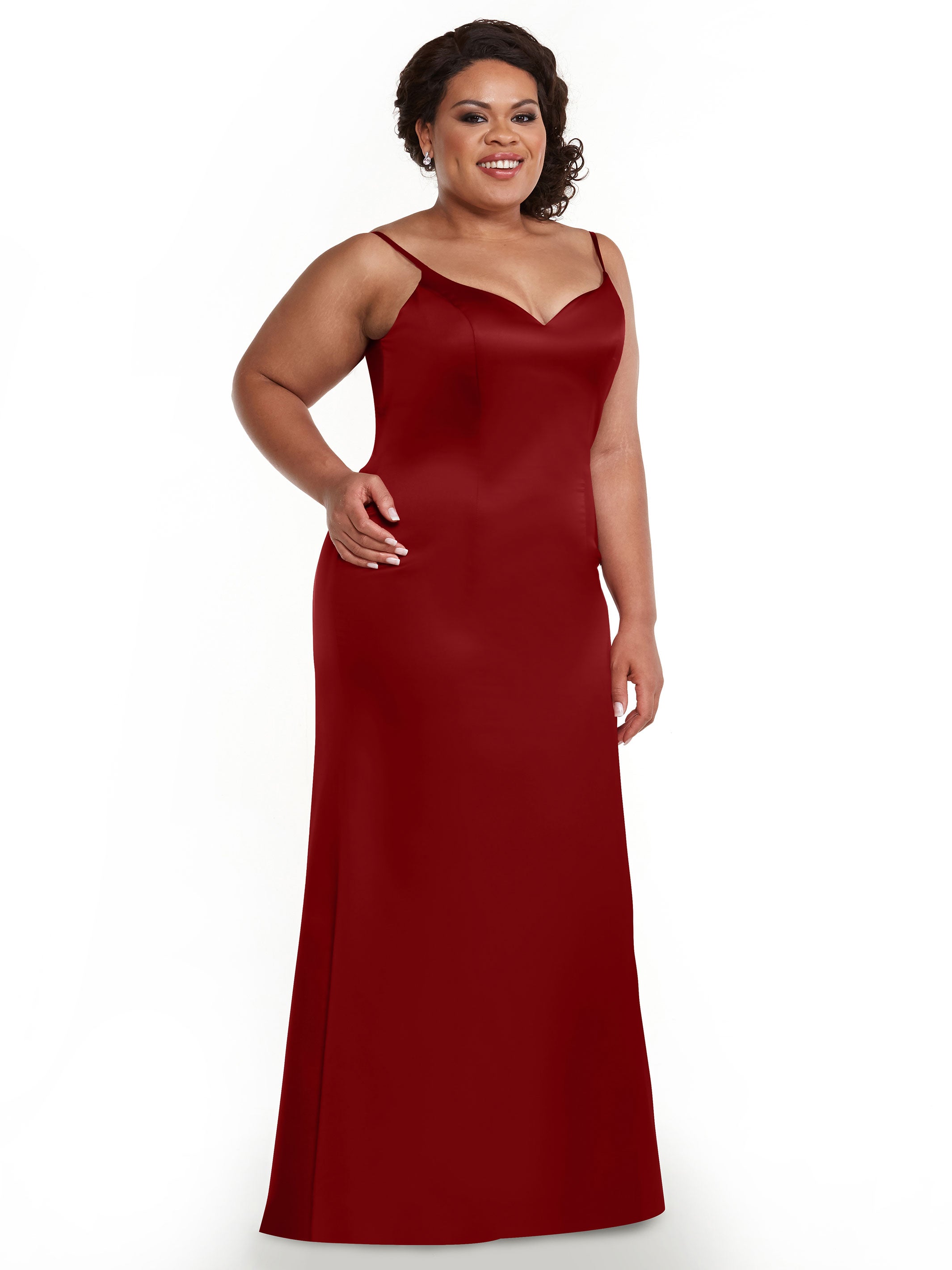 Elegant 80132 Fit and Flare Satin Bridesmaid Dress with High Slit - Perfect for Weddings, Prom, and Formal Events