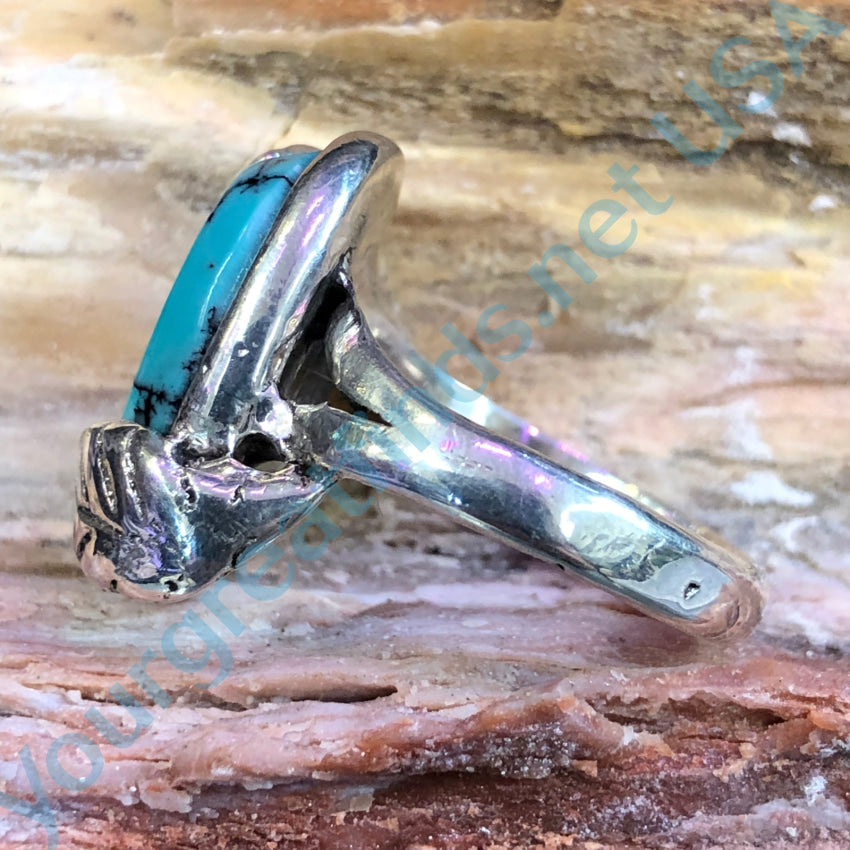 Sterling Silver Double Leaf Spider Web Turquoise Ring - Size 10 - Boho Chic Jewelry for Women - Perfect for Halloween, Gothic Fashion & Everyday Wear