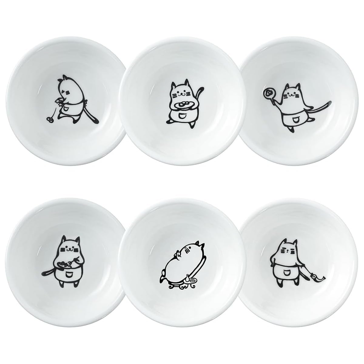 Adorable Cat-Shaped Ceramic Sauce Bowls - Set of 6 Funny Cartoon Cat Dipping Dishes for Sushi Soy Sauce, Appetizers & Seasonings | Cute Kitchen Serving Bowls & Pet Feeding Dishes for Home Dining & Party Entertaining