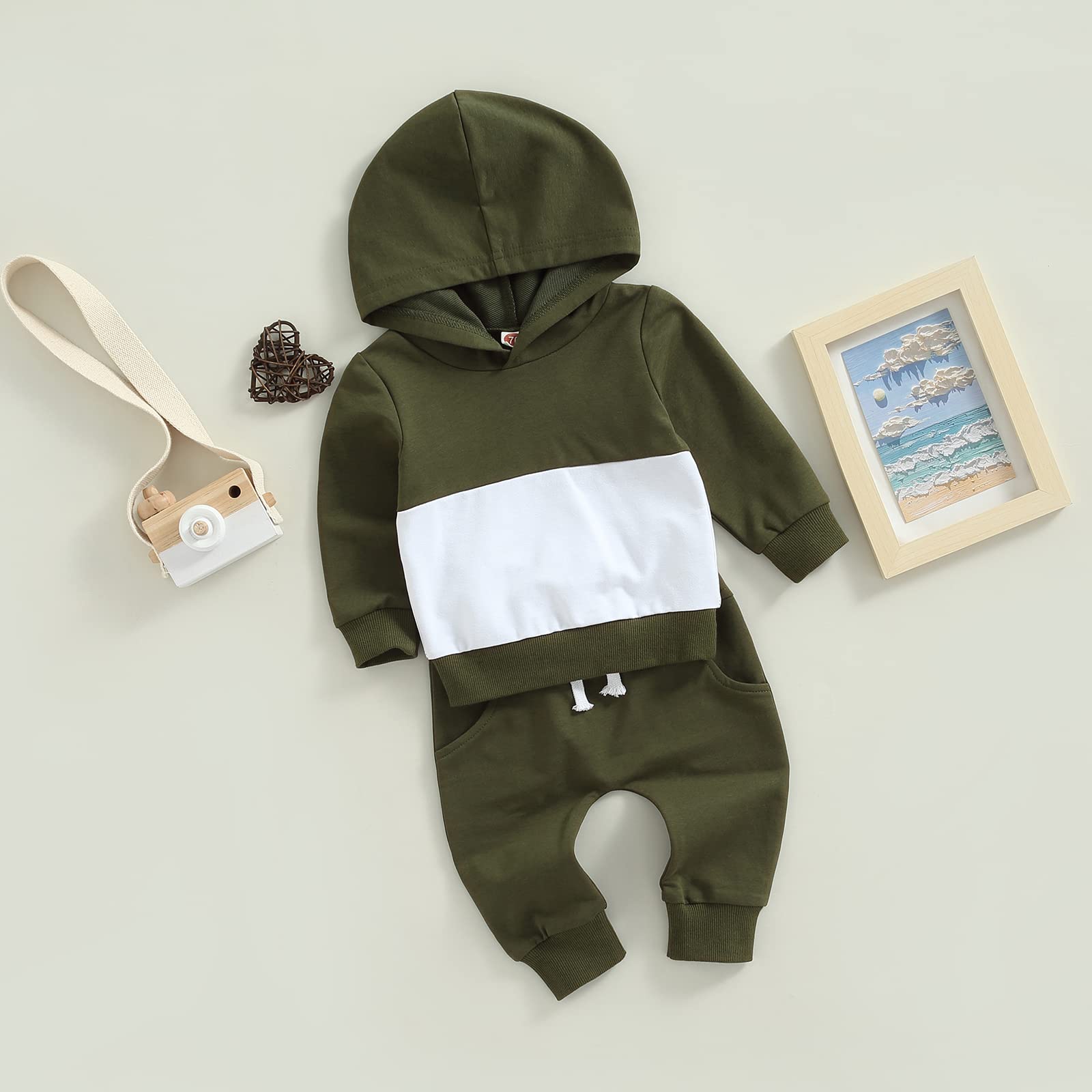 Boys' Patchwork Sweatshirt & Solid Pants Outfit - Long Sleeve Hooded Toddler Clothes Set for Fall Winter | Playdate & Preschool Essentials