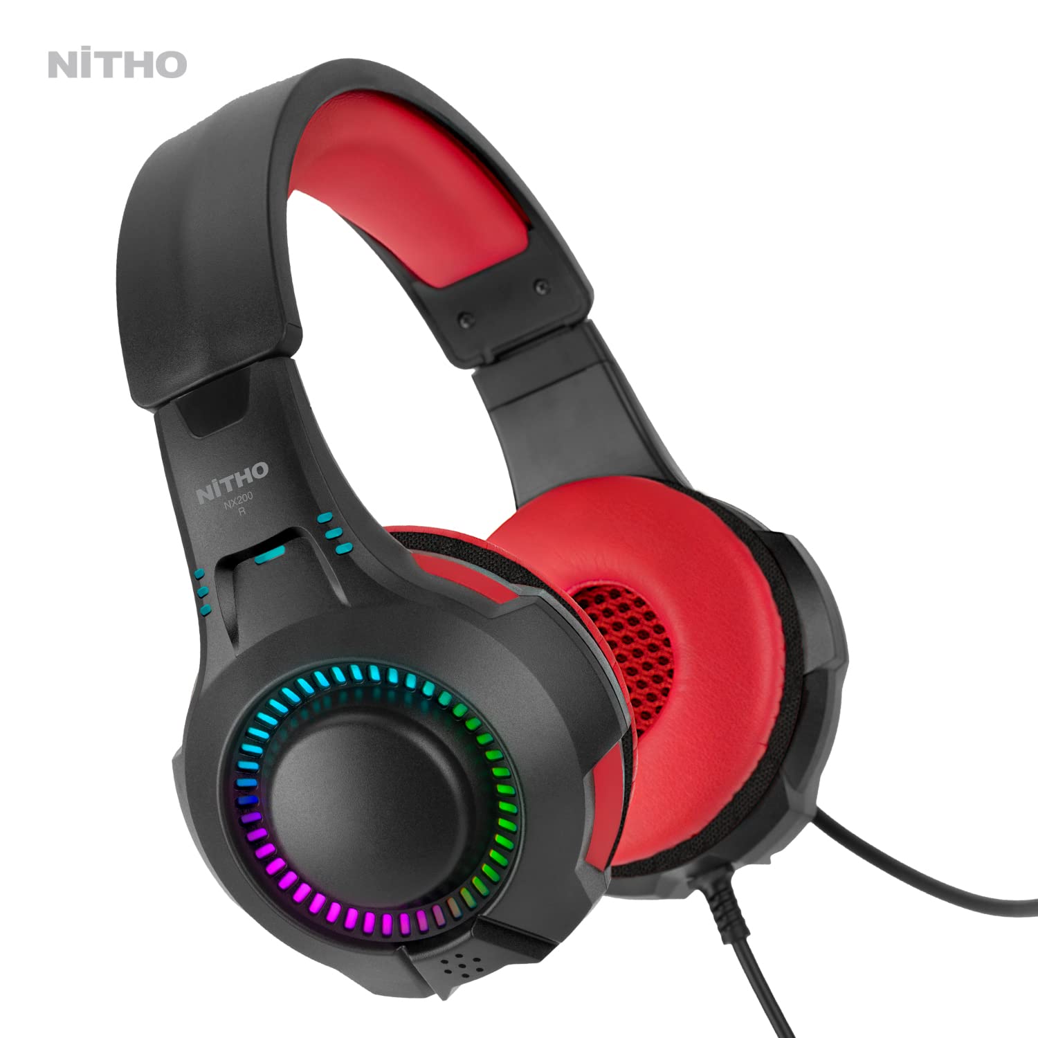 NITHO NX200 Gaming Headset for PC, PS4, PS5, Xbox, Mobile & Tablet - Stereo Surround Sound Headphones with Flip-Up Microphone, RGB Lighting (Red) - Perfect for Online Gaming, Streaming & Video Calls