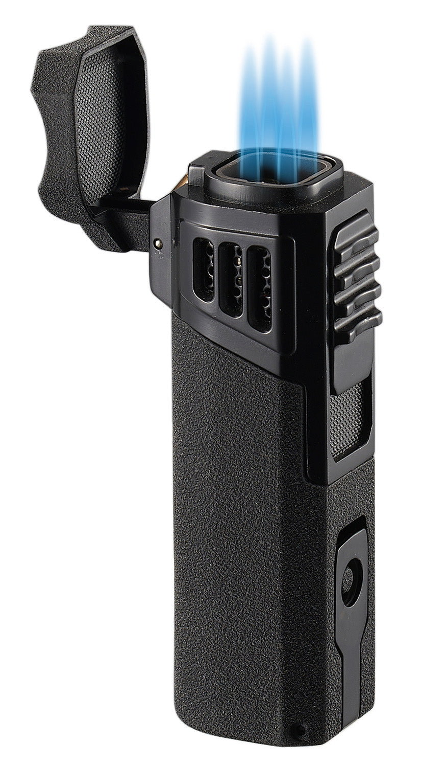 Visol Capitan Quad Flame Torch Lighter - Black Crackle Finish | Windproof Refillable Butane Lighter for Cigars, Camping & Outdoor Use