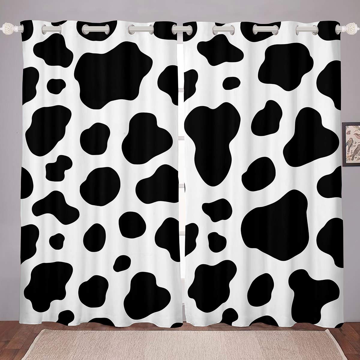 Feelyou Black and White Cow Print Curtains - Modern Abstract Animal Pattern Window Drapes for Bedroom & Living Room (38x54 Inch, 2 Panels) - Perfect for Farmhouse, Boho Decor & Nursery Window Treatments